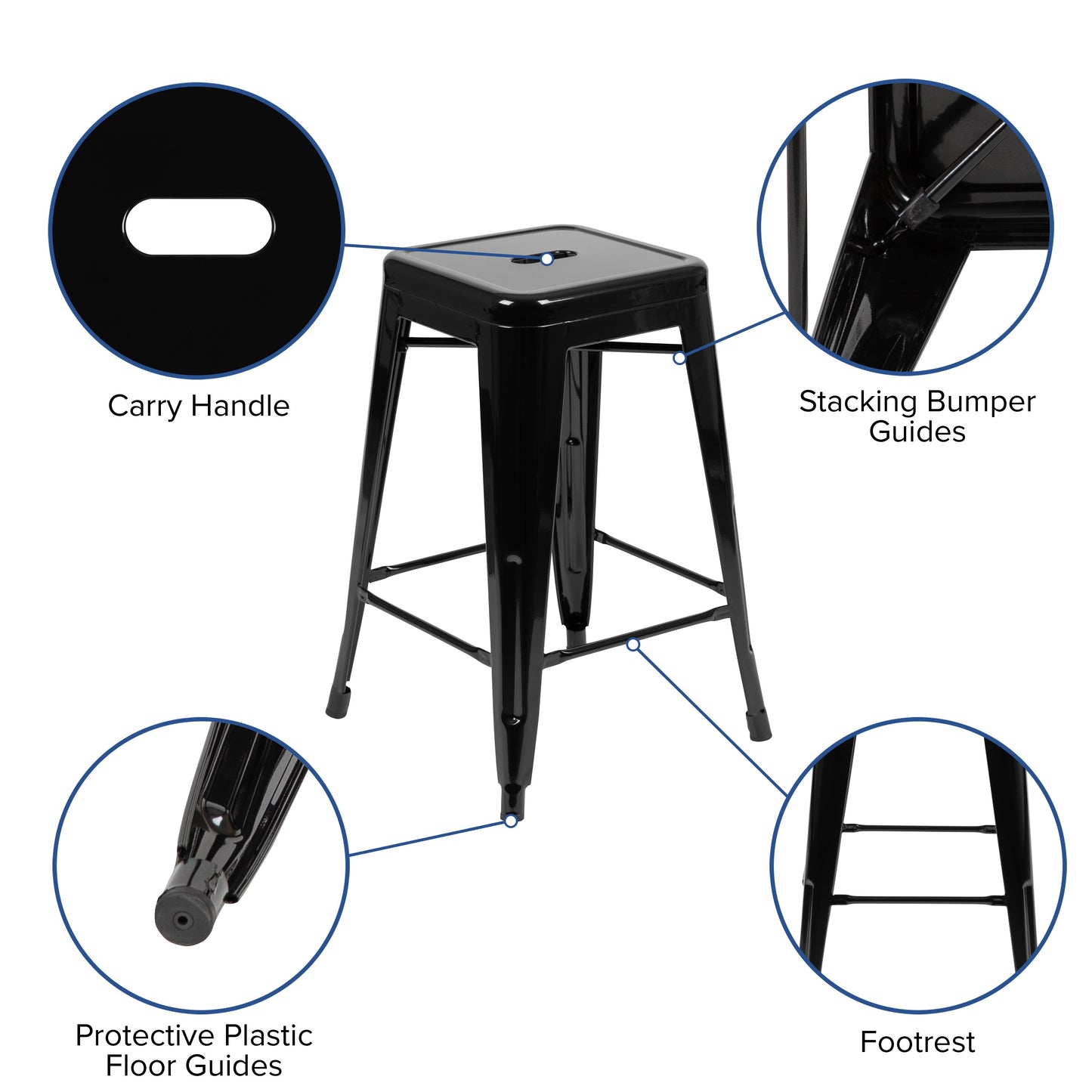 Black 24" High Metal Stool 4-ET-31320-24-BK-R-GG