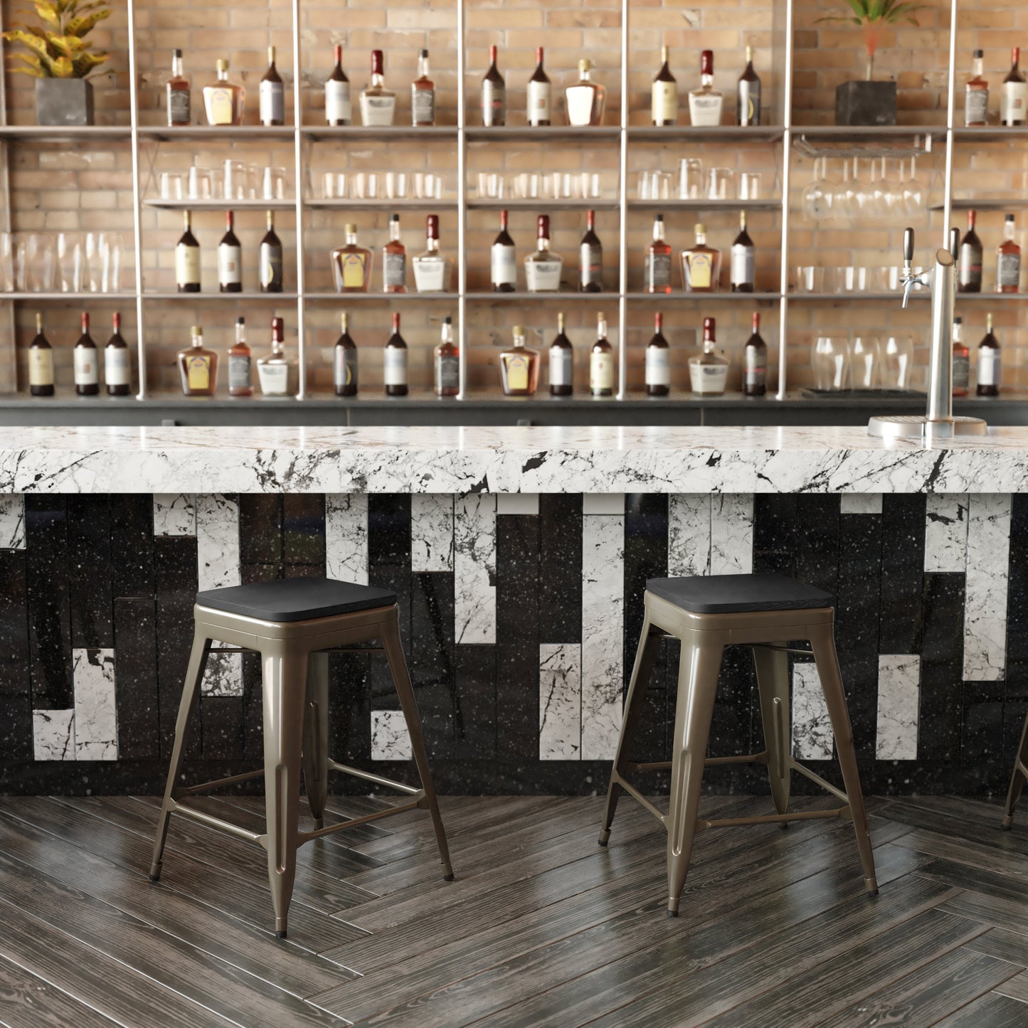 4PK 24" GN Stool-Black Seat 4-ET-31320-24-GN-R-PL2B-GG