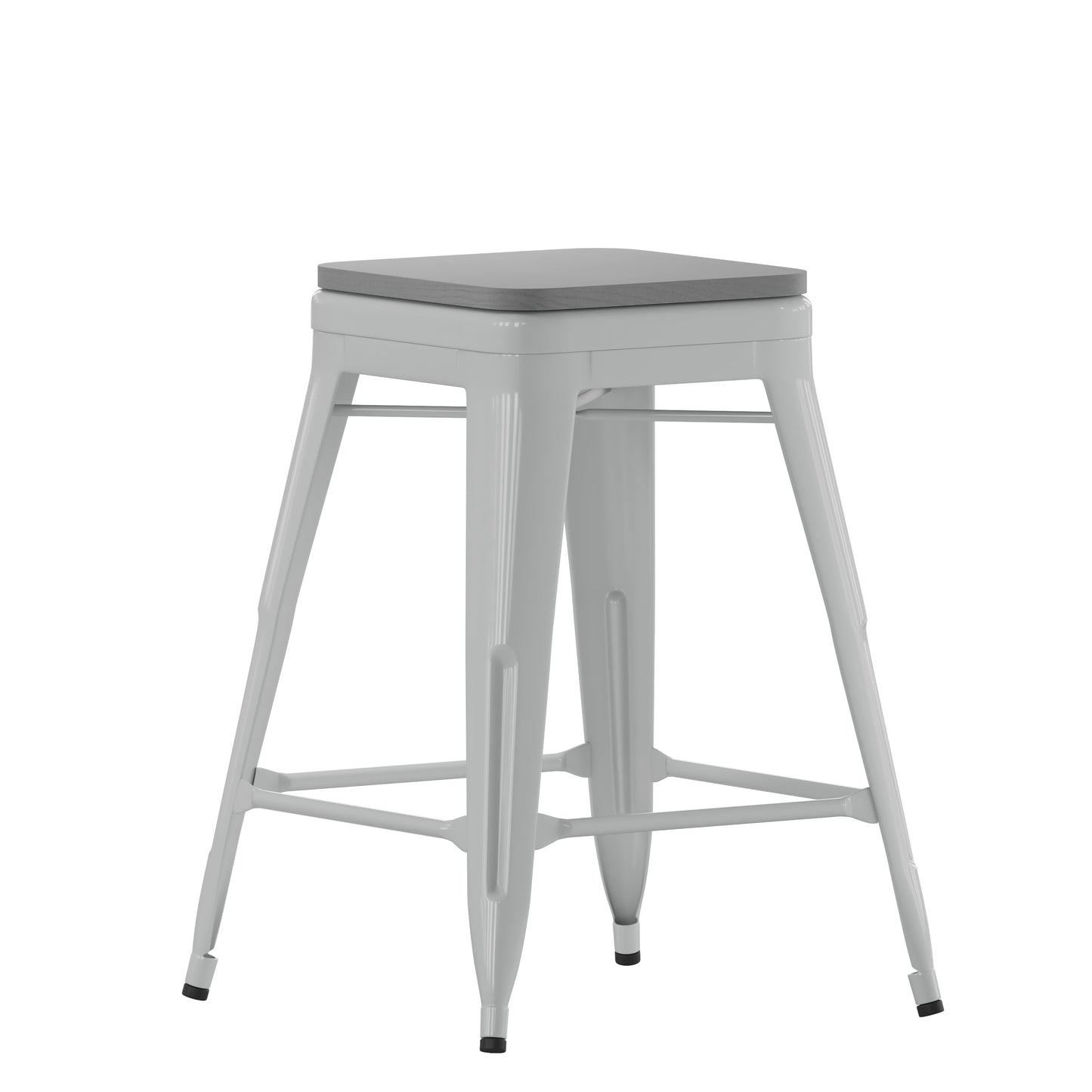 4PK 24" Silver Stool-Gray Seat 4-ET-31320-24-SV-R-PL2G-GG