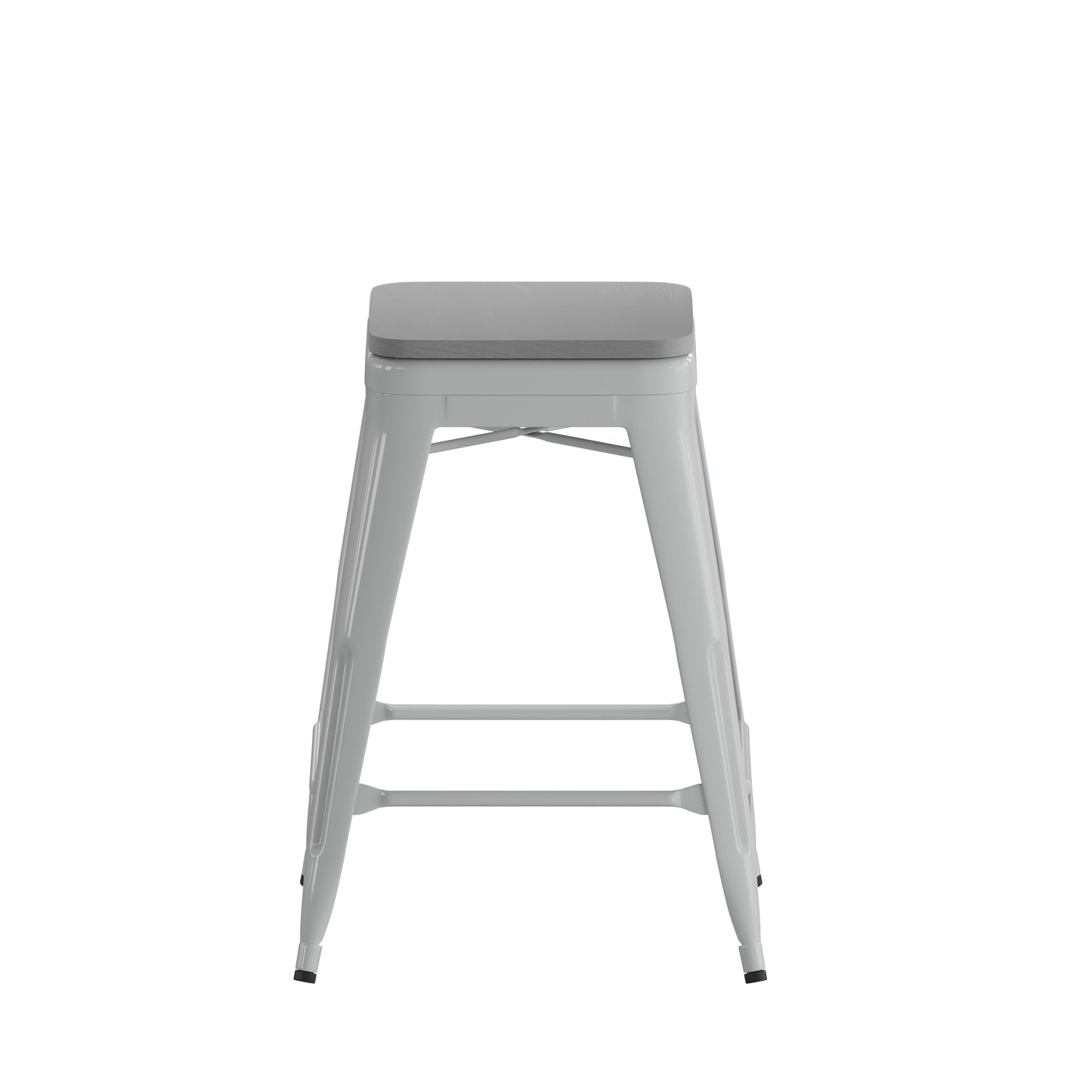 4PK 24" Silver Stool-Gray Seat 4-ET-31320-24-SV-R-PL2G-GG