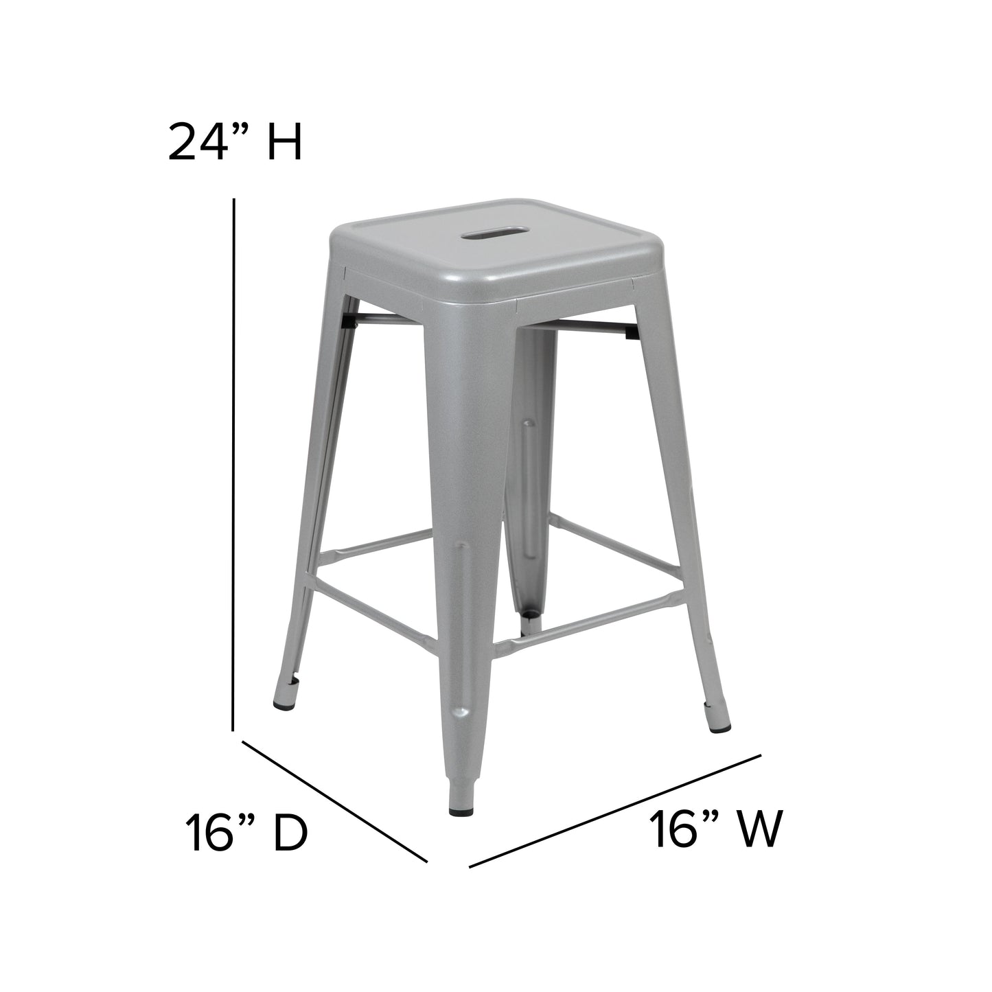 4PK 24" Silver Stool-Gray Seat 4-ET-31320-24-SV-R-PL2G-GG