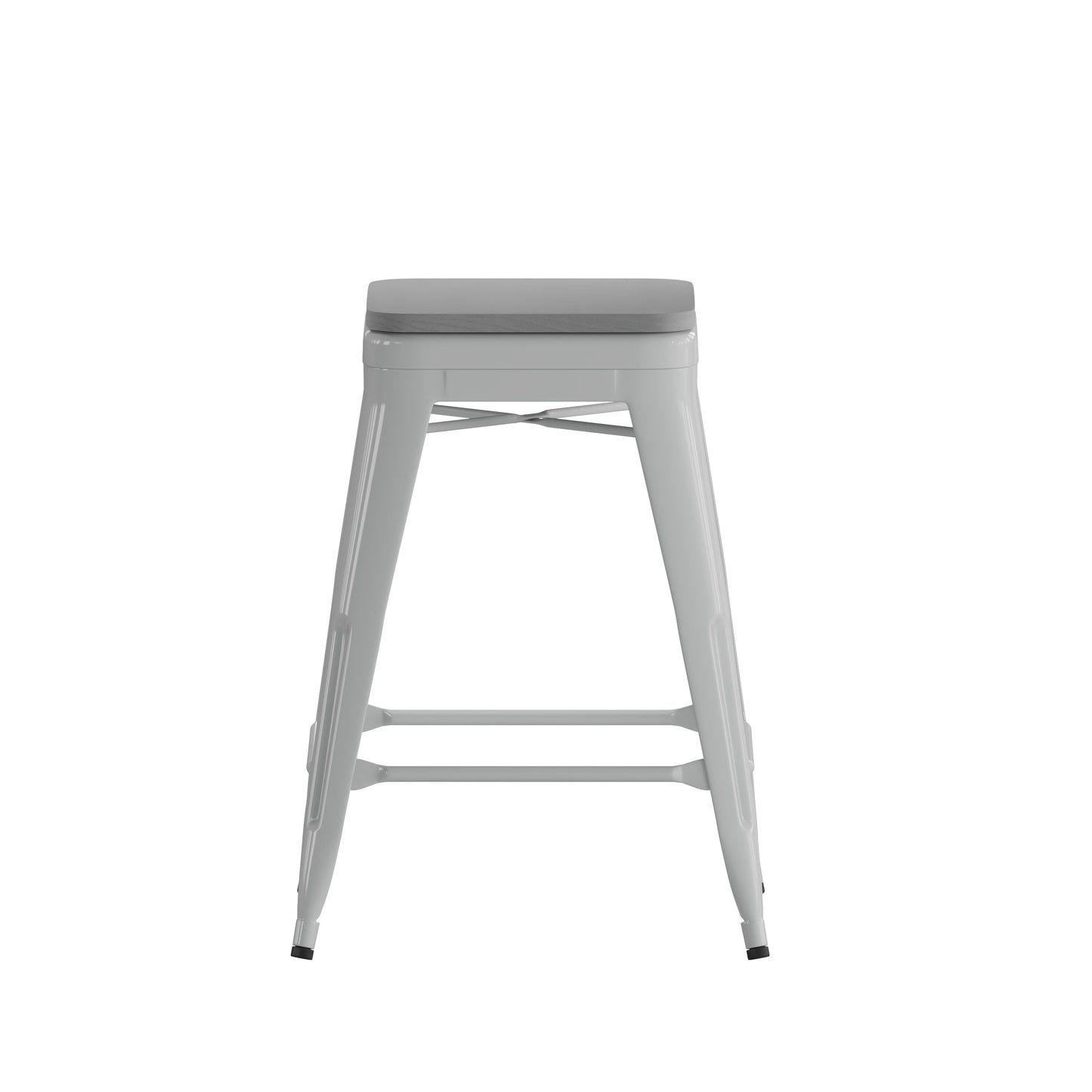 4PK 24" Silver Stool-Gray Seat 4-ET-31320-24-SV-R-PL2G-GG
