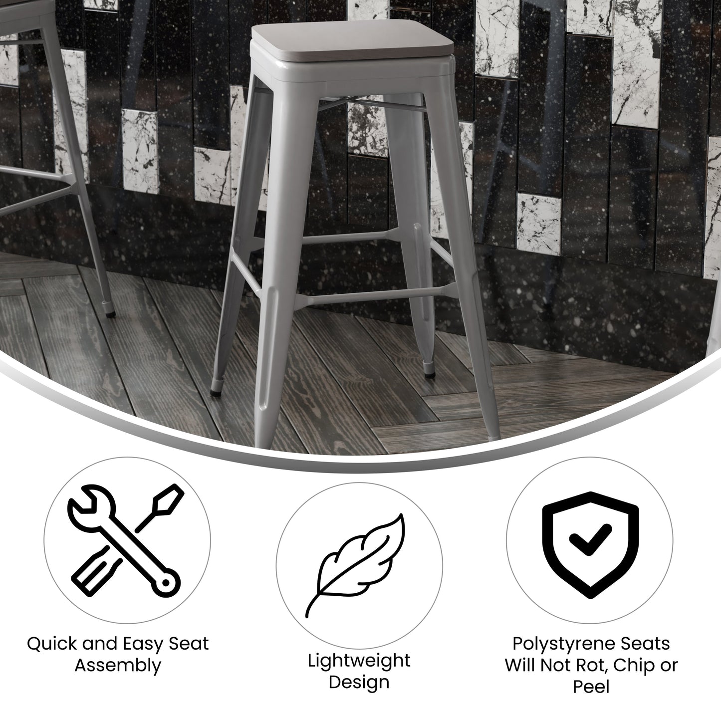 4PK 30" Silver Stool-Gray Seat 4-ET-31320-30-SV-R-PL2G-GG