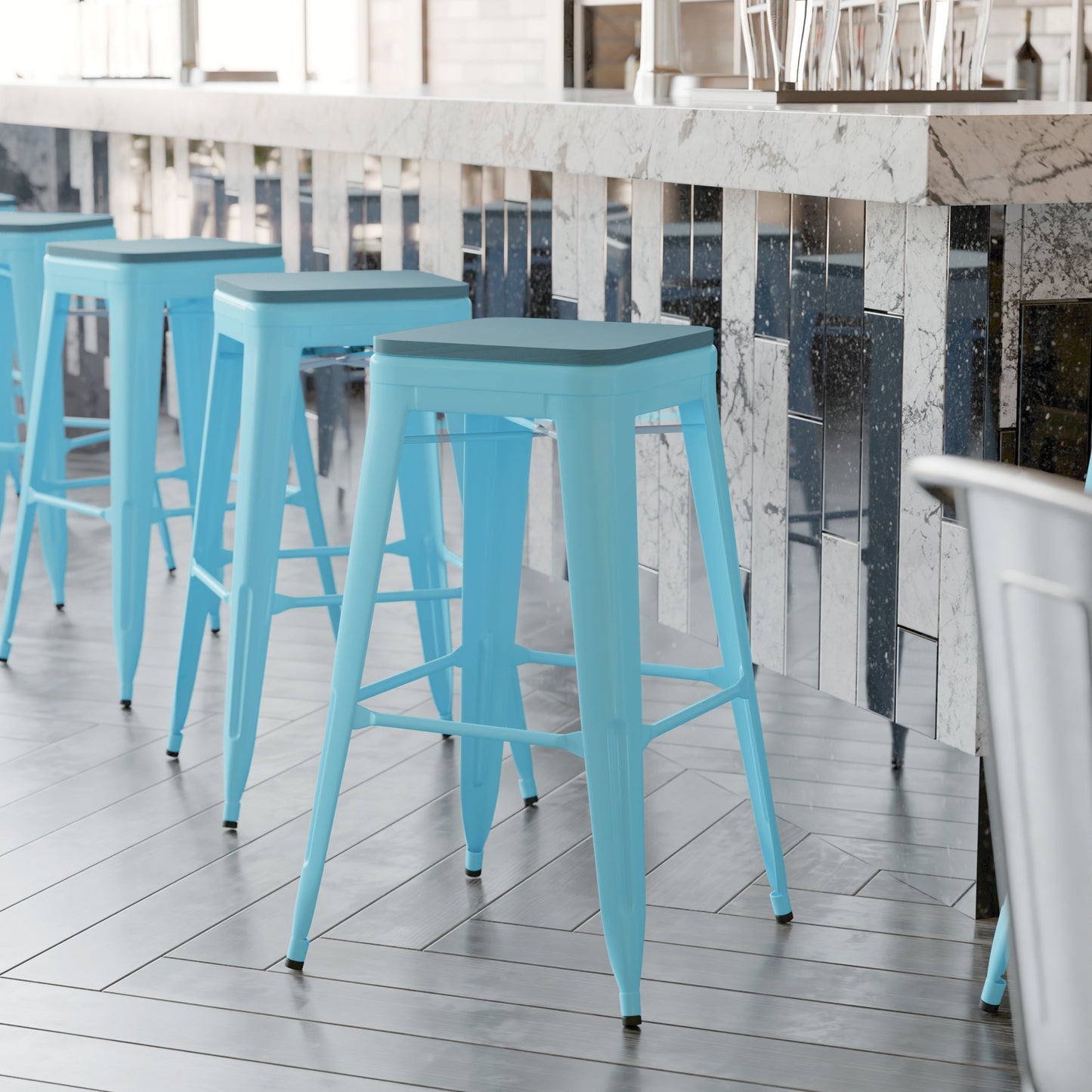 4PK 30" Teal Stool-Teal Seat 4-ET-31320-30-TL-R-PL2C-GG