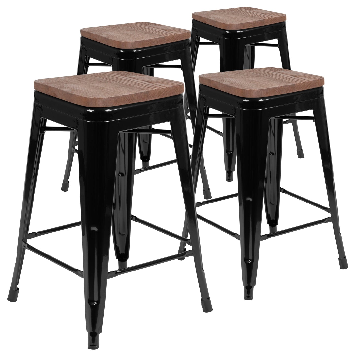 Black 24" High Metal Stool 4-ET-31320W-24-BK-R-GG