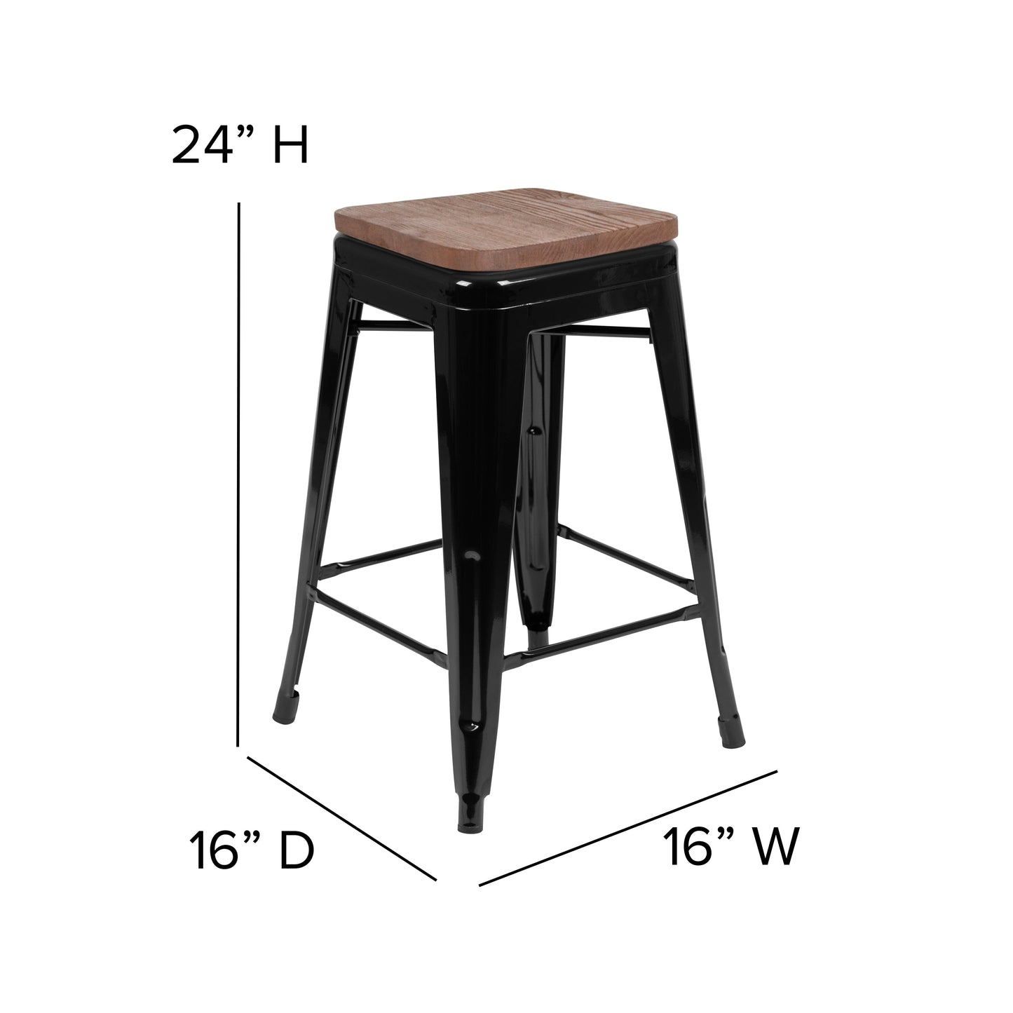 Black 24" High Metal Stool 4-ET-31320W-24-BK-R-GG