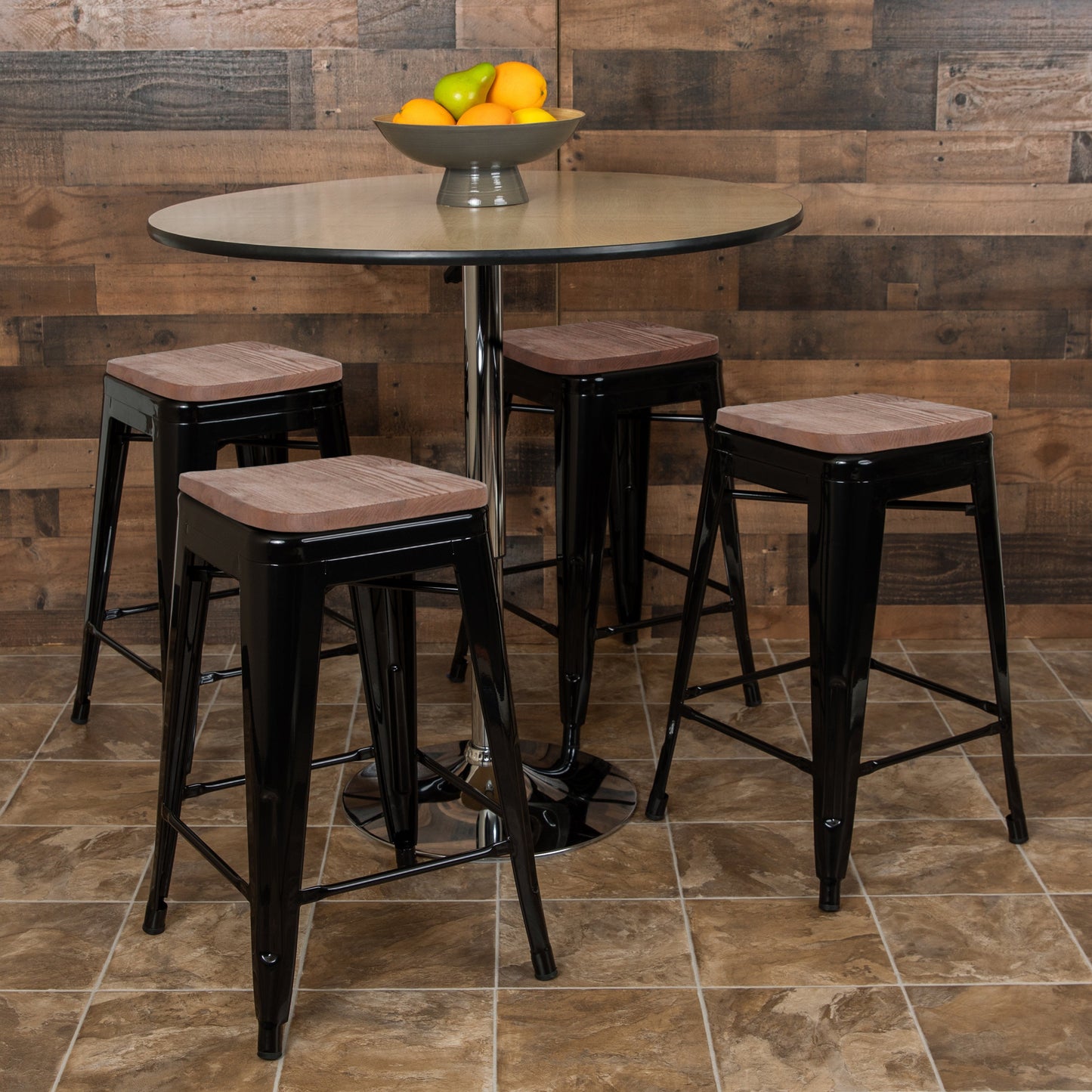 Black 24" High Metal Stool 4-ET-31320W-24-BK-R-GG