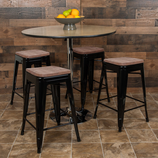 Black 24" High Metal Stool 4-ET-31320W-24-BK-R-GG