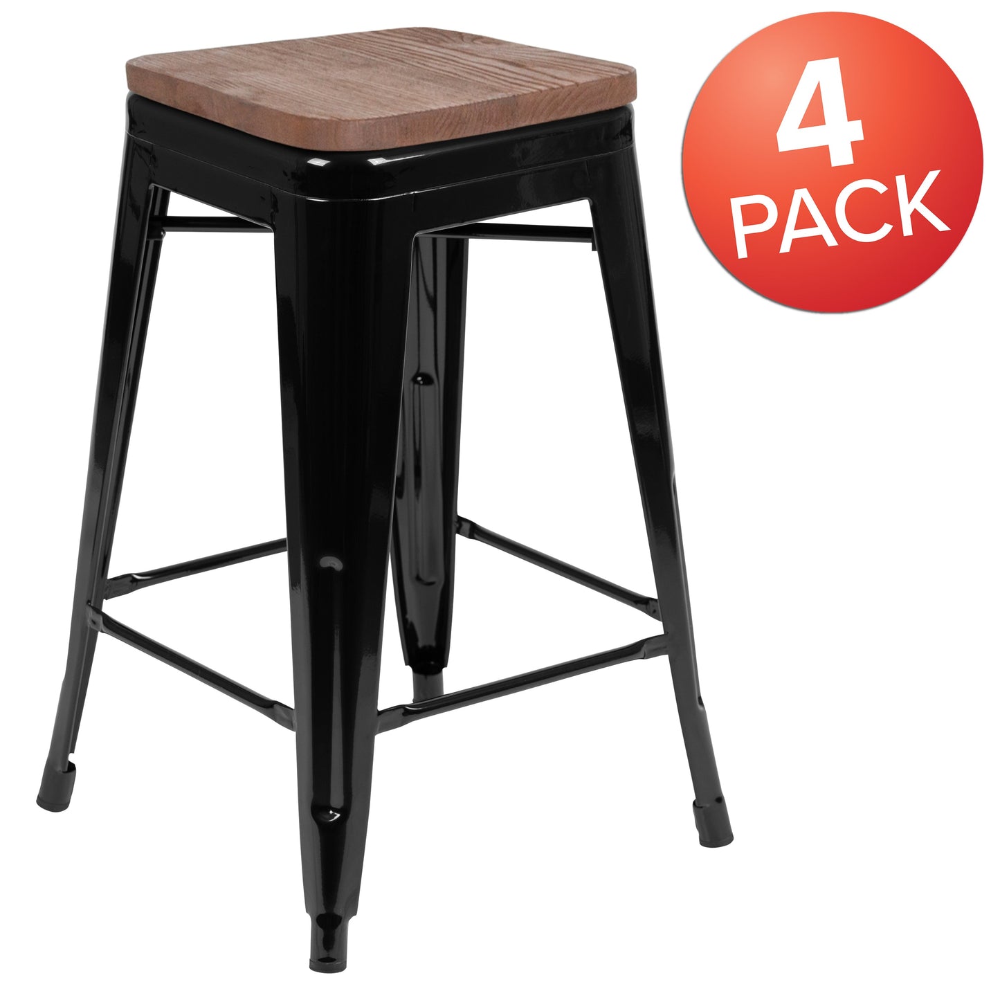 Black 24" High Metal Stool 4-ET-31320W-24-BK-R-GG