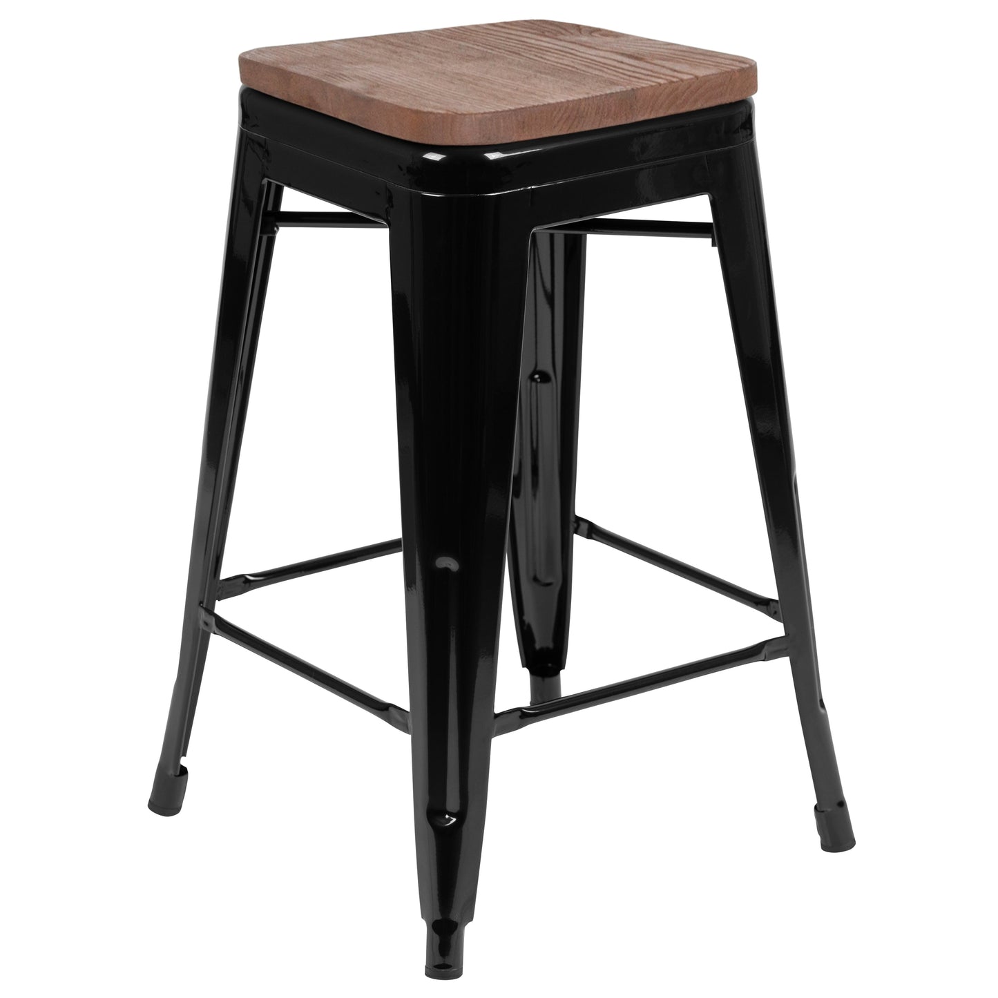 Black 24" High Metal Stool 4-ET-31320W-24-BK-R-GG
