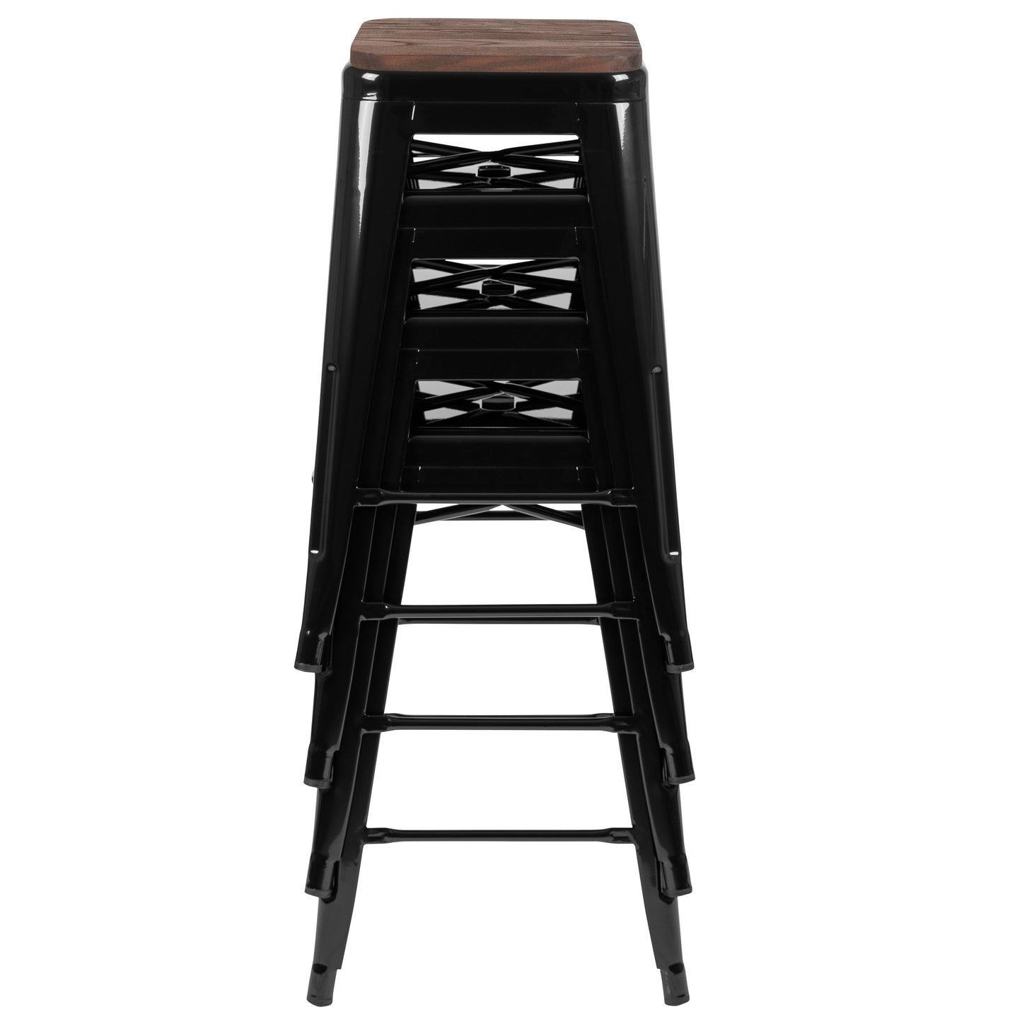 Black 24" High Metal Stool 4-ET-31320W-24-BK-R-GG