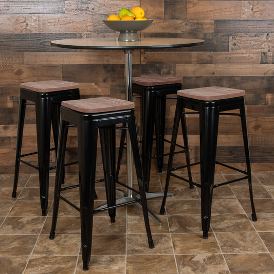 Black 30" High Metal Stool 4-ET-31320W-30-BK-R-GG
