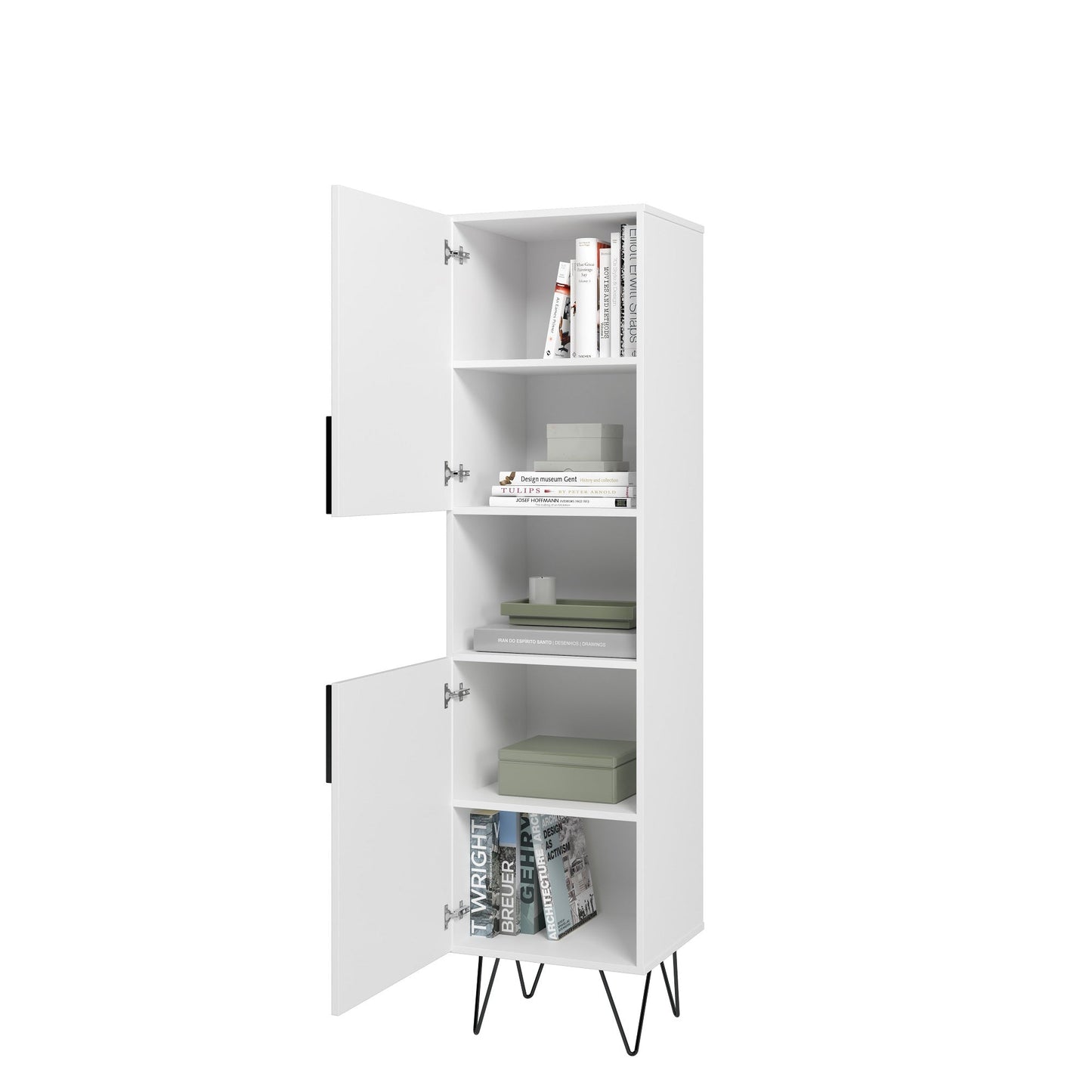 Manhattan Comfort Beekman 17.51 Narrow Bookcase Cabinet with 5 Shelves in White 404AMC198