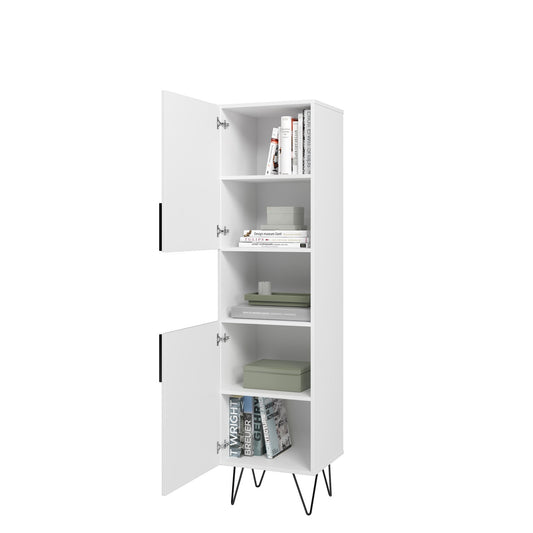 Manhattan Comfort Beekman 17.51 Narrow Bookcase Cabinet with 5 Shelves in White 404AMC198