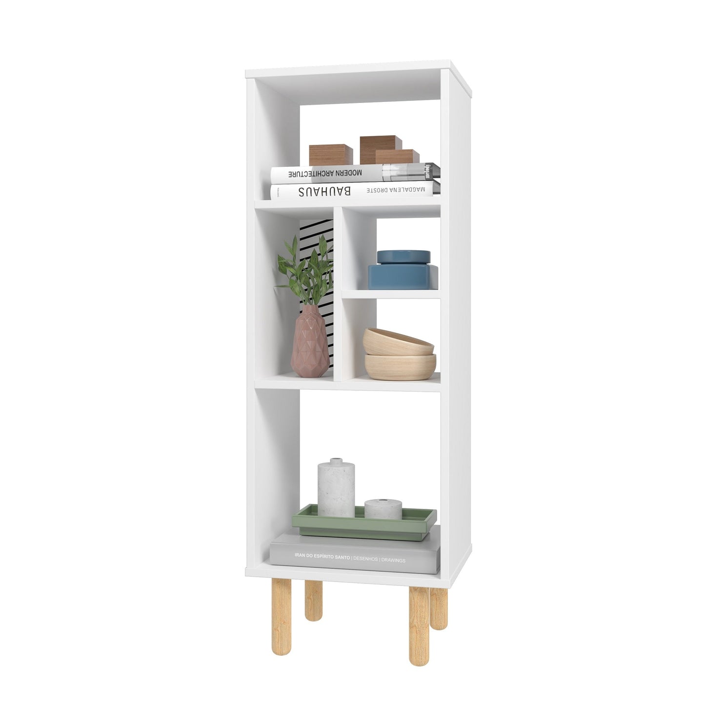 Manhattan Comfort Essex 42.51 Bookcase with 5 Shelves in White and Zebra 411AMC176