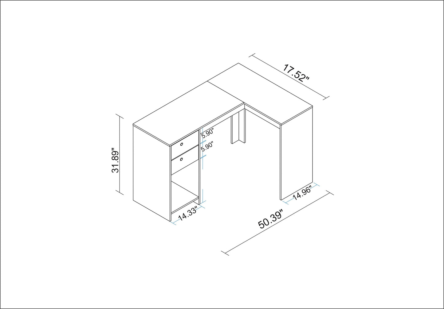 Manhattan Comfort Modest Palermo Classic "L" Shaped Desk with 2 Drawers and 1 Cubby in White 41AMC6