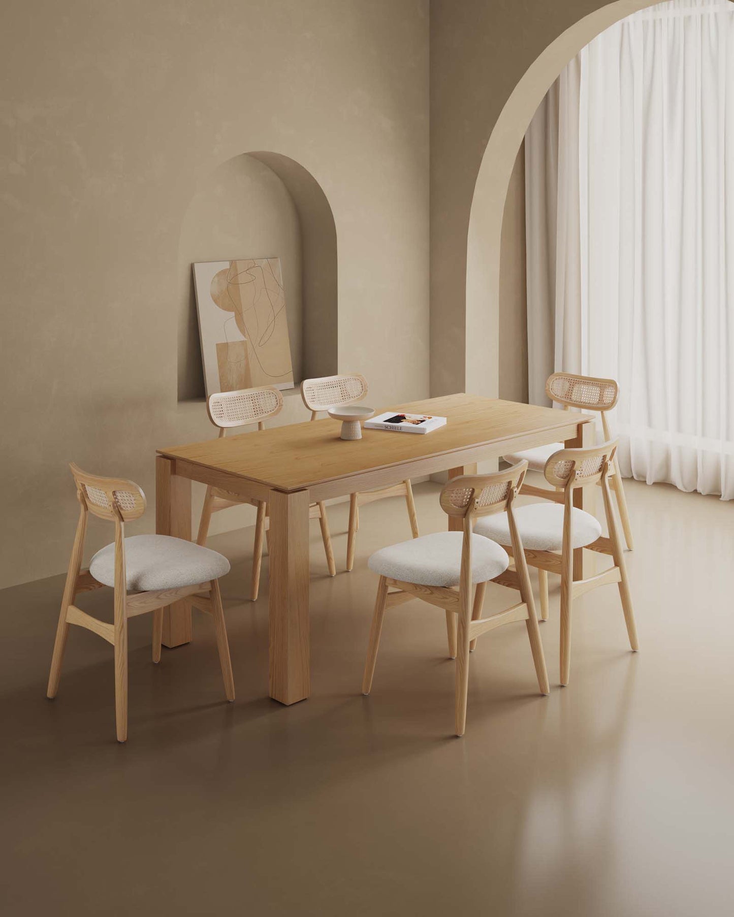 Manhattan Comfort 7-Piece Rockaway Modern 70.86 Solid Wood Dining Set in Nature with 6 Colbert Dining Chairs 6-DT02DCCA02-OM