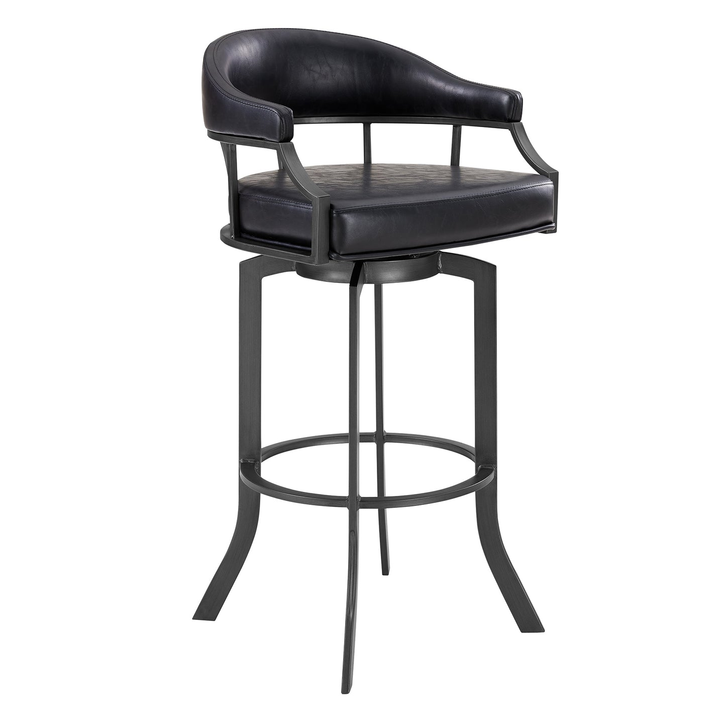 Pharaoh Swivel Bar Stool with Faux Leather and Metal Finish in Various Heights