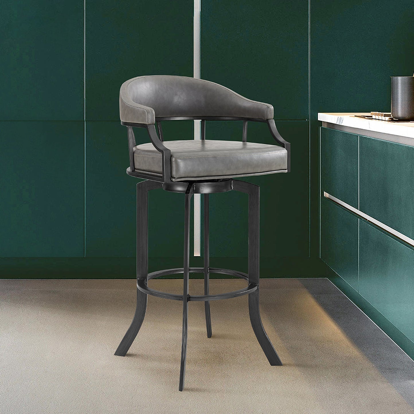 Pharaoh Swivel Bar Stool with Faux Leather and Metal Finish in Various Heights