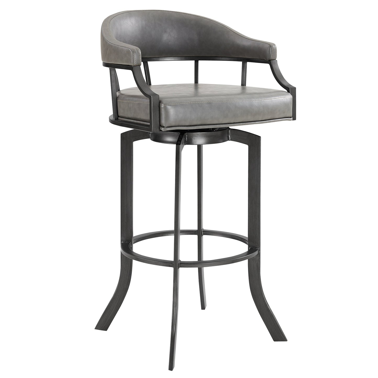 Pharaoh Swivel Bar Stool with Faux Leather and Metal Finish in Various Heights