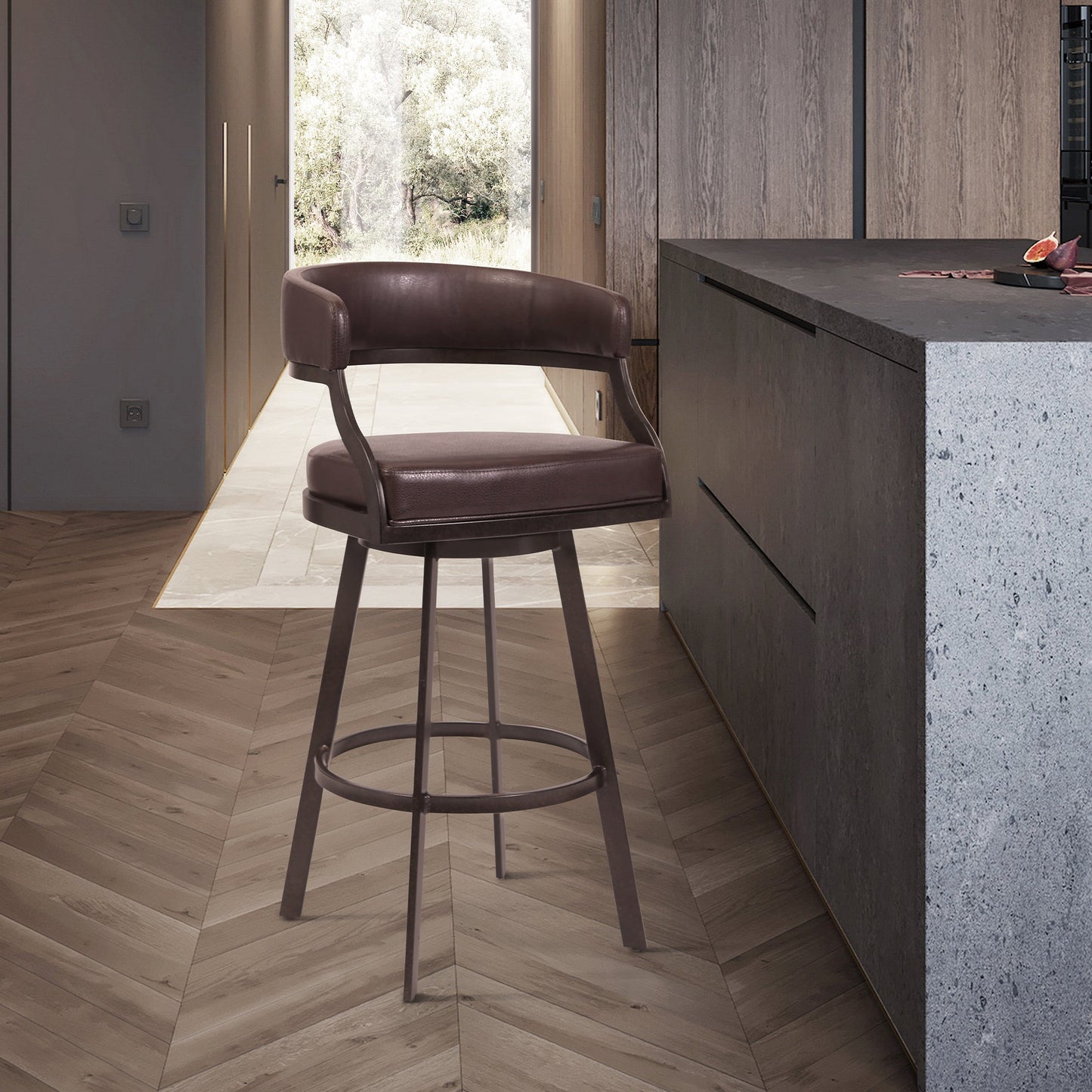 Dione Counter and Bar Height Swivel Barstool with Faux Leather and Metal Base