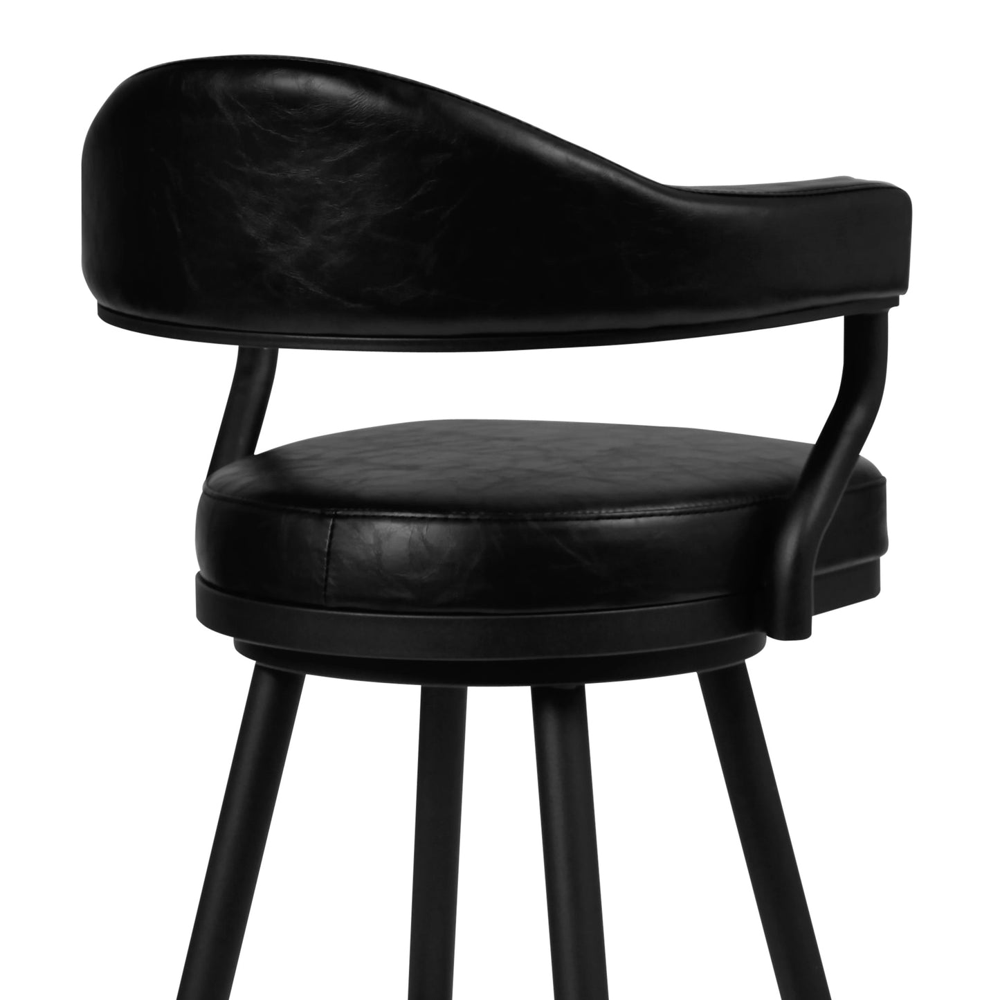 Amador Counter and Bar Height Barstool in Black Powder Coated Finish and Faux Leather