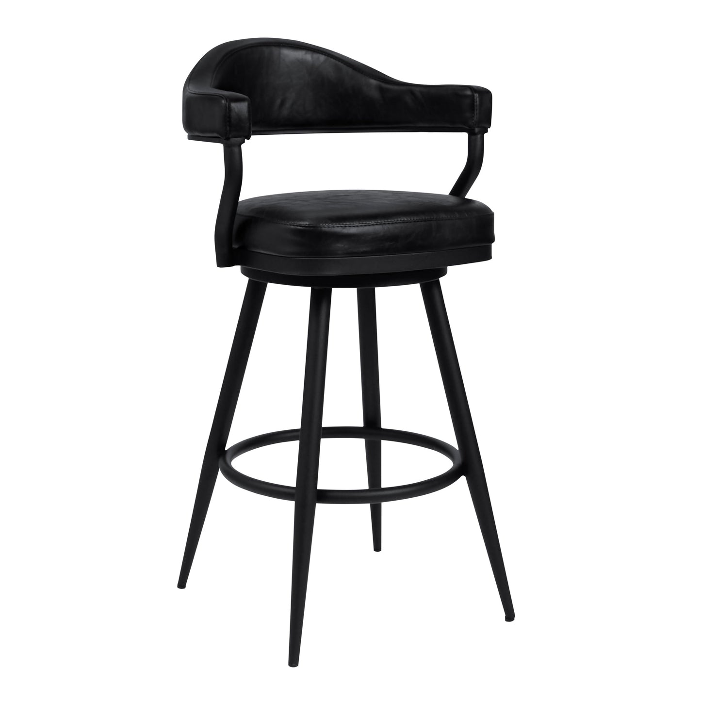 Amador Counter and Bar Height Barstool in Black Powder Coated Finish and Faux Leather