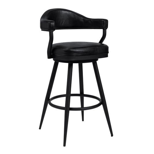 Amador Counter and Bar Height Barstool in Black Powder Coated Finish and Faux Leather