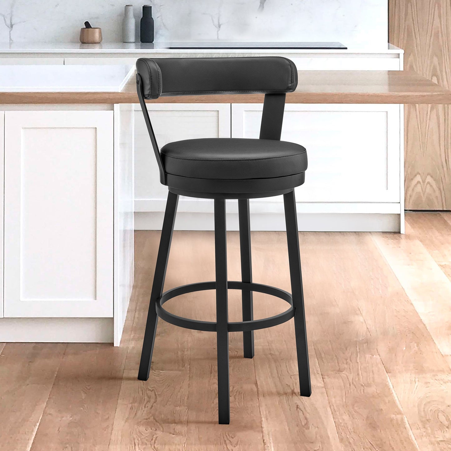 Bryant Bar Height and Counter Height Swivel Bar Stool in Brushed Stainless Steel and Black Finish