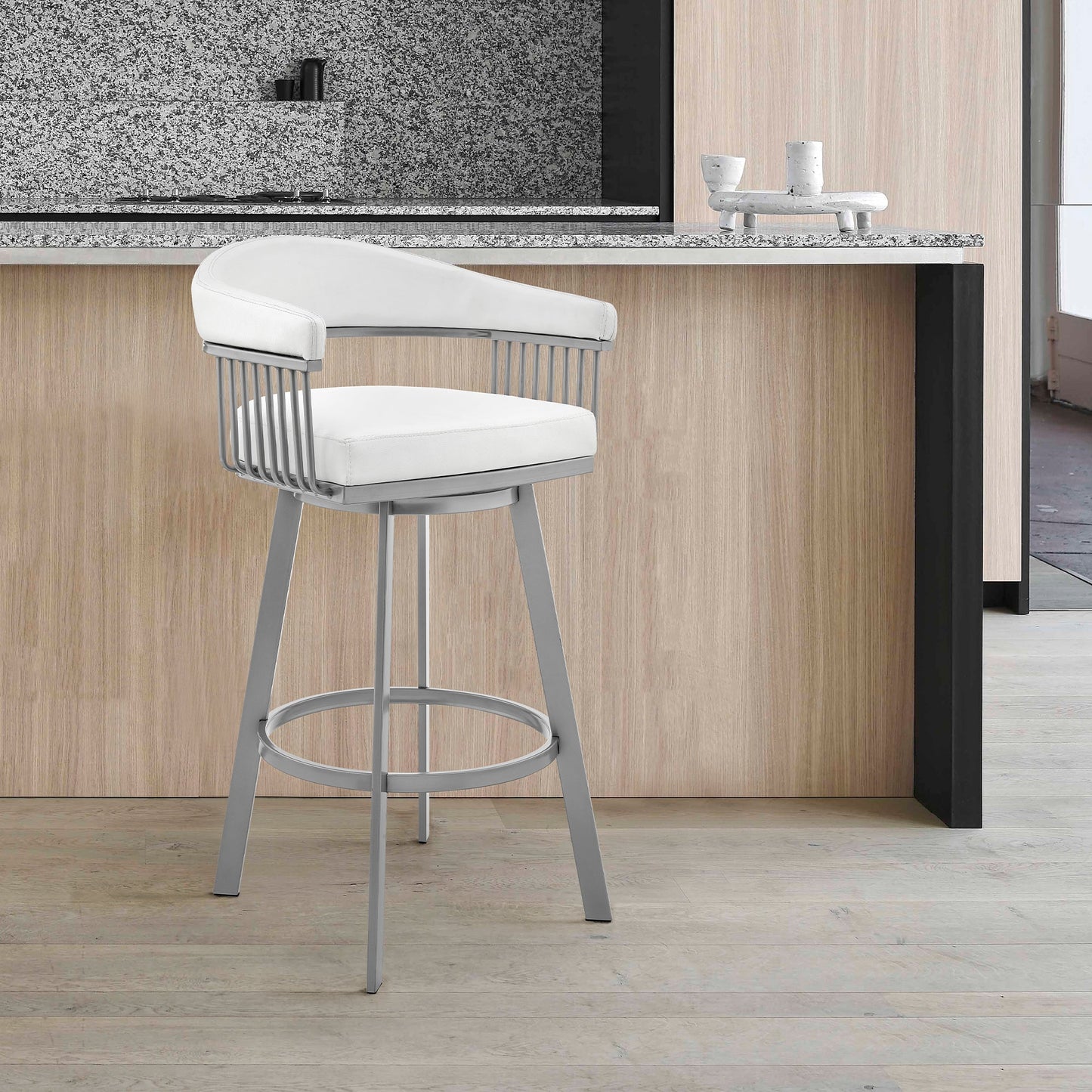 Bronson Swivel Bar Stool in Various Finishes and Faux Leather Options