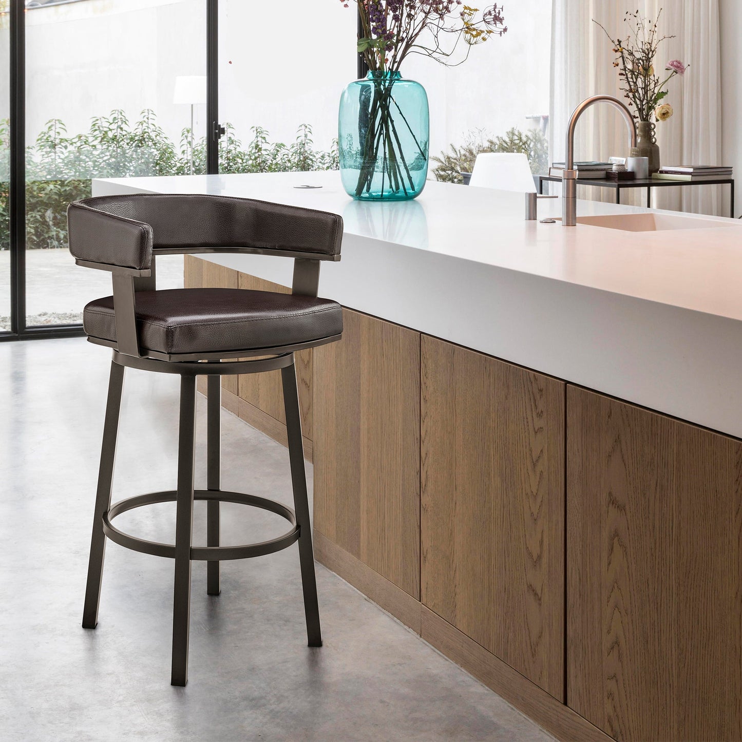 Lorin Swivel Bar Stool in Various Finishes and Faux Leather Options