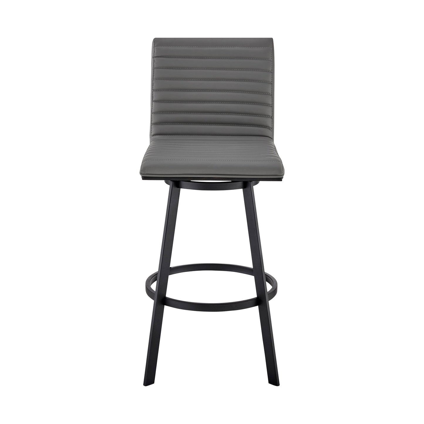 Jermaine 30" Bar Height Swivel Bar Stool in Brushed Stainless Steel and Gray Faux Leather