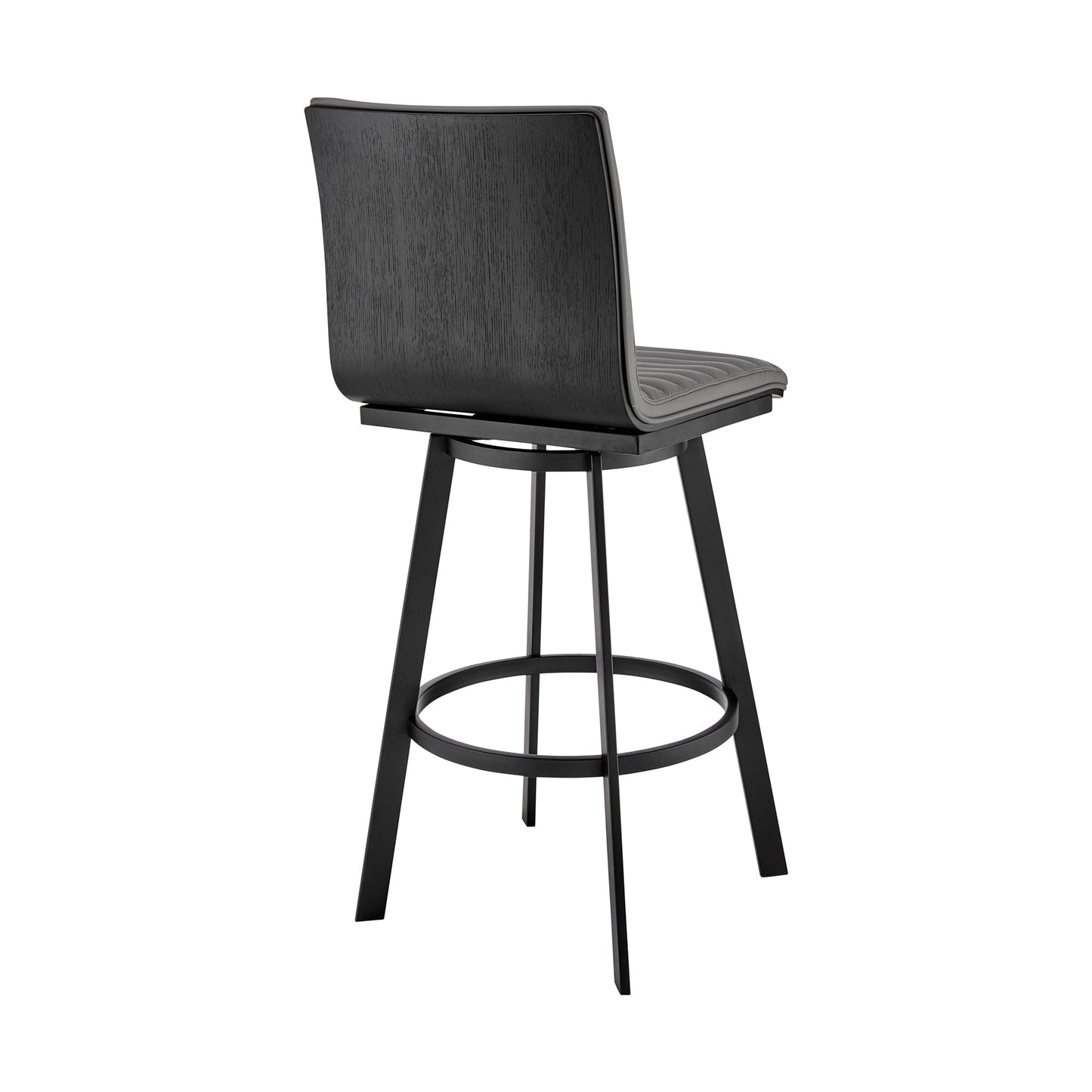 Jermaine 30" Bar Height Swivel Bar Stool in Brushed Stainless Steel and Gray Faux Leather