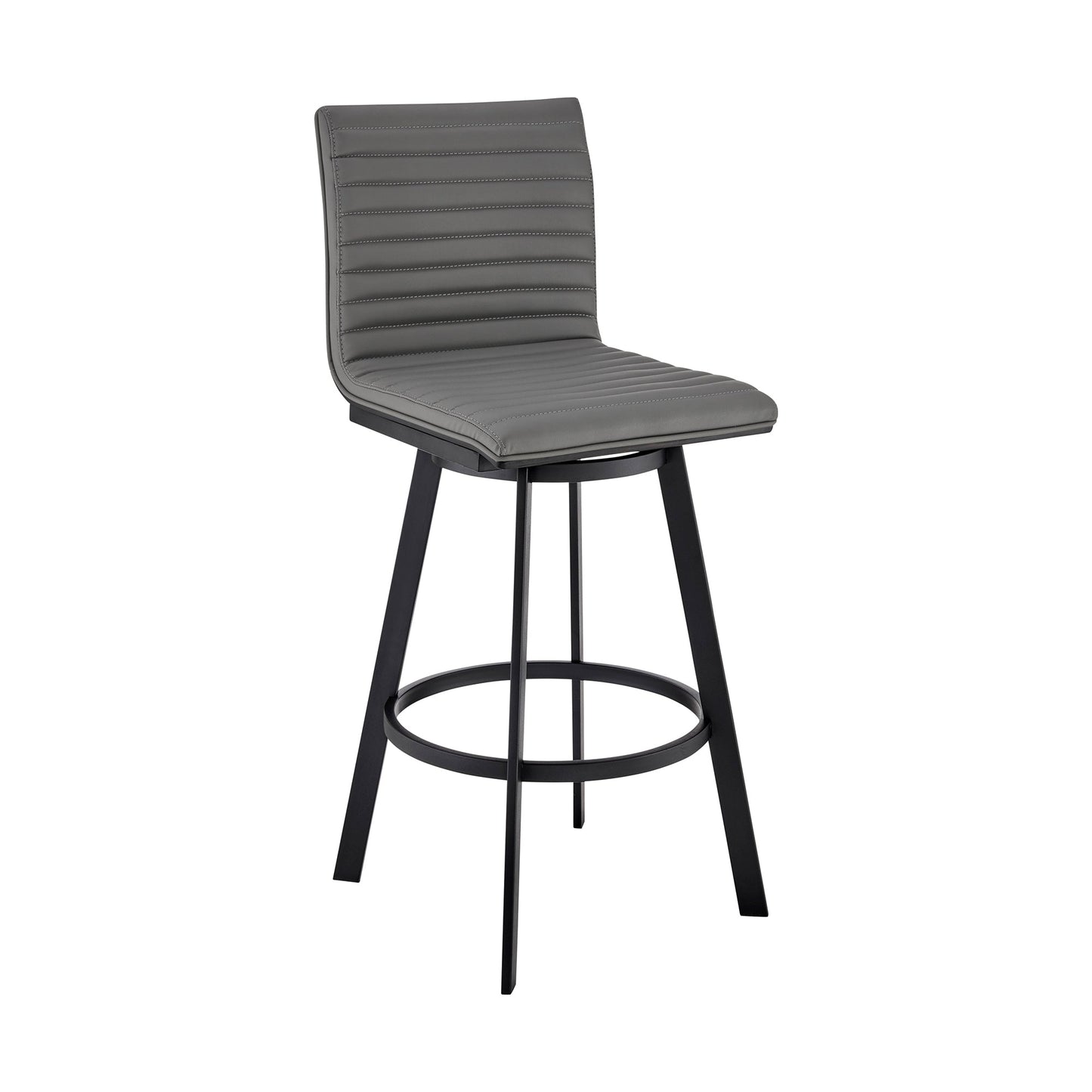 Jermaine 30" Bar Height Swivel Bar Stool in Brushed Stainless Steel and Gray Faux Leather