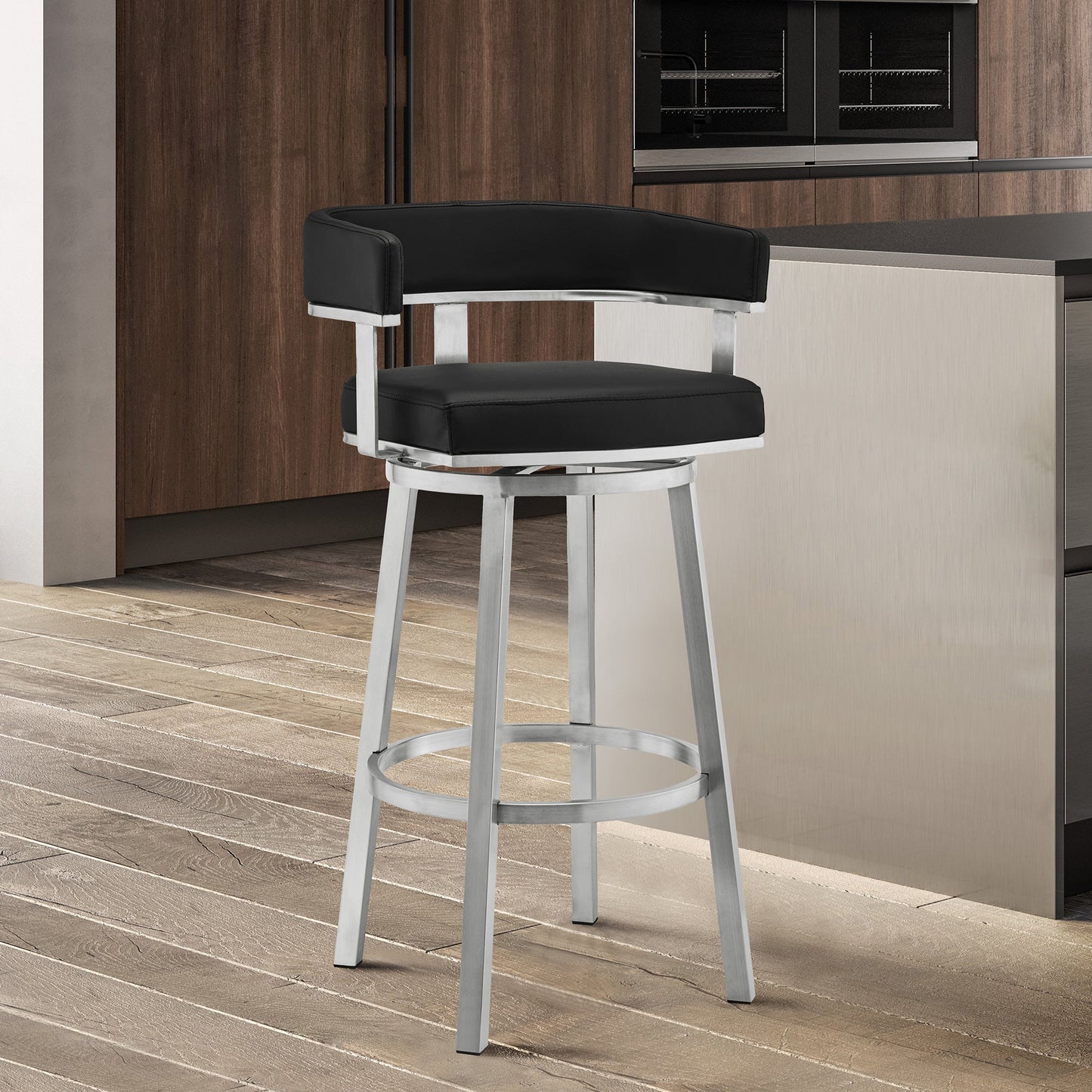 Lorin Swivel Bar Stool in Various Finishes and Faux Leather Options