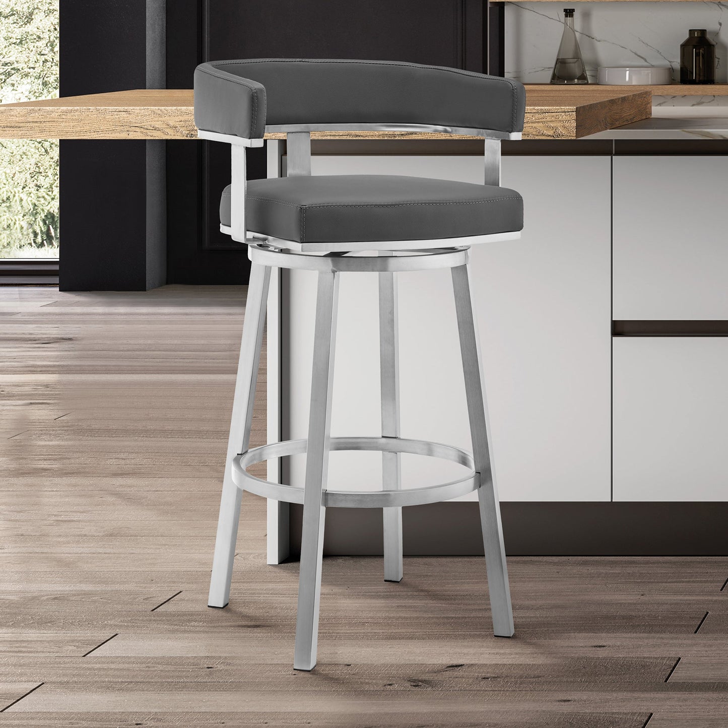 Lorin Swivel Bar Stool in Various Finishes and Faux Leather Options