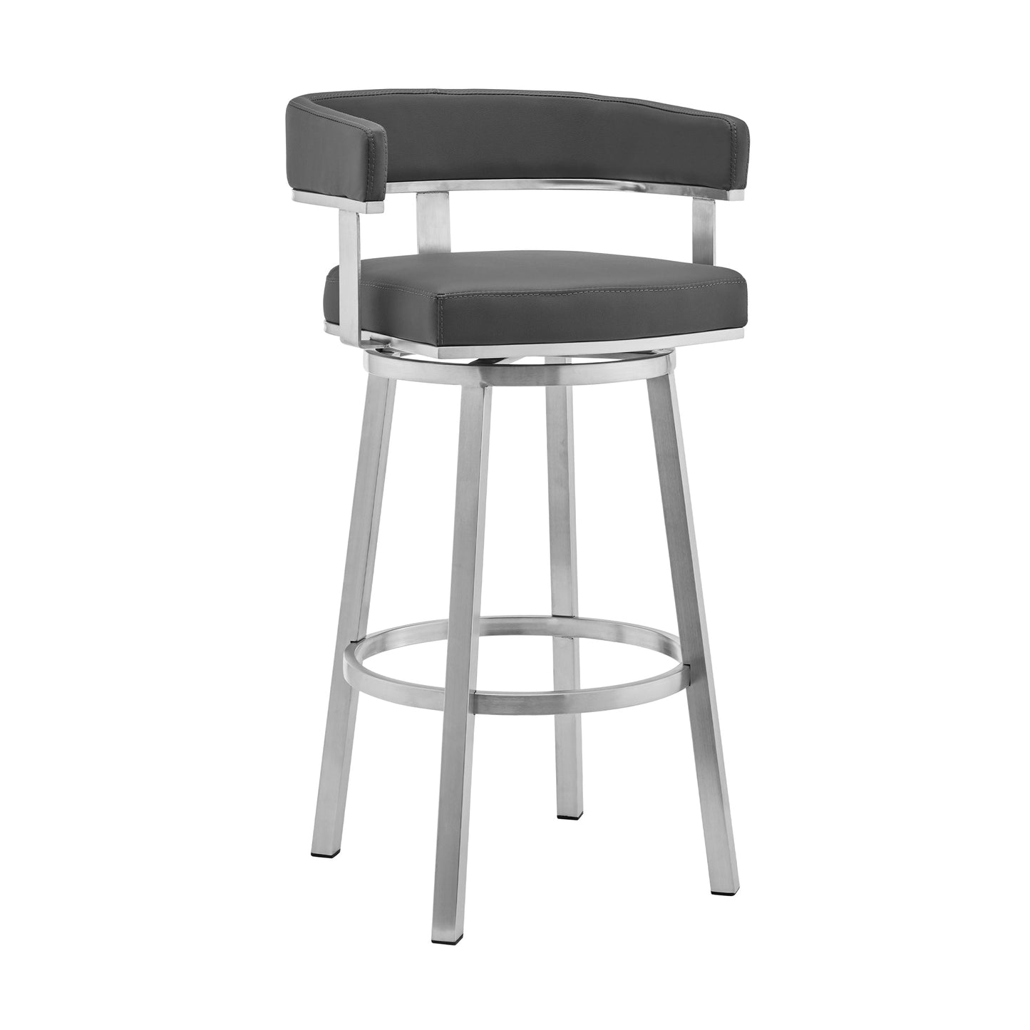 Cohen 30" and 26" Faux Leather and Brushed Stainless Steel Swivel Bar Stool Collection