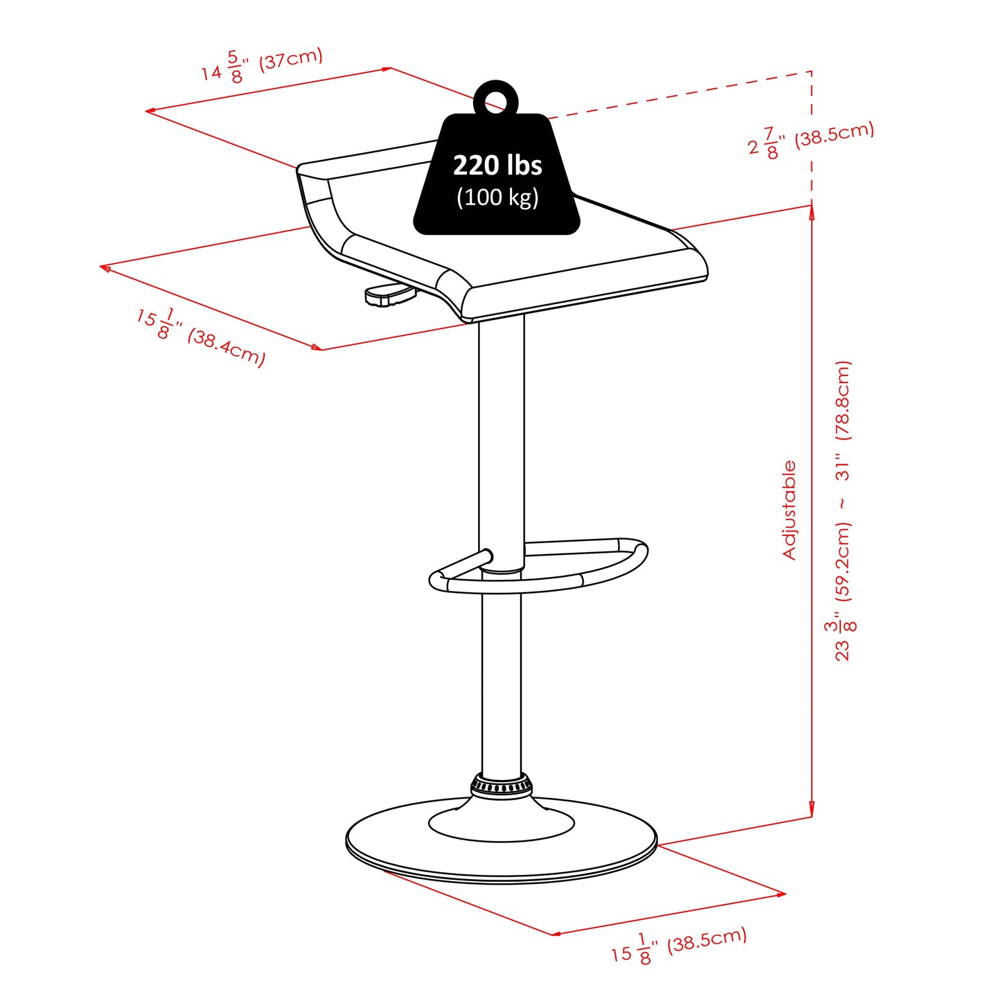 Cora 3-Pc Round Pub Table with Adjustable Swivel Stools, Black and Espresso