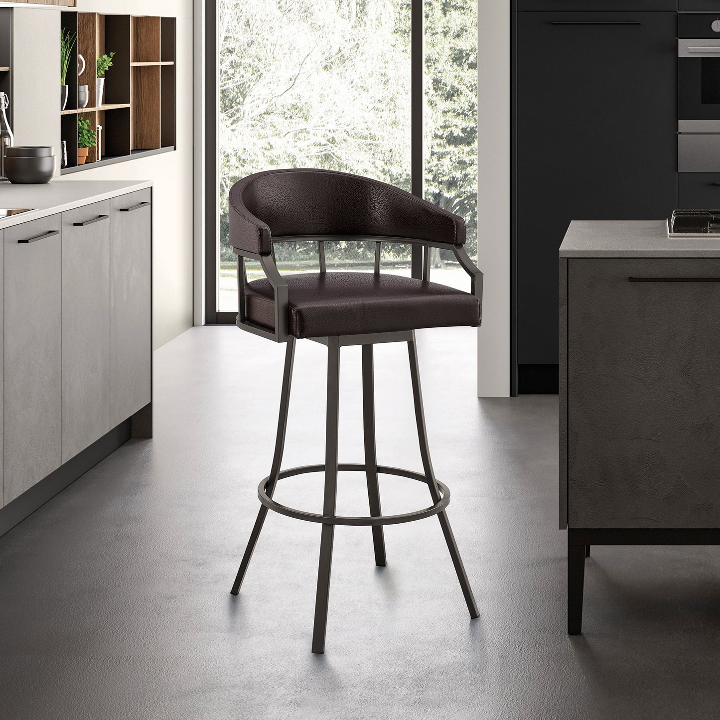 Palmdale Swivel Faux Leather Bar Stool in Various Heights and Metal Finishes