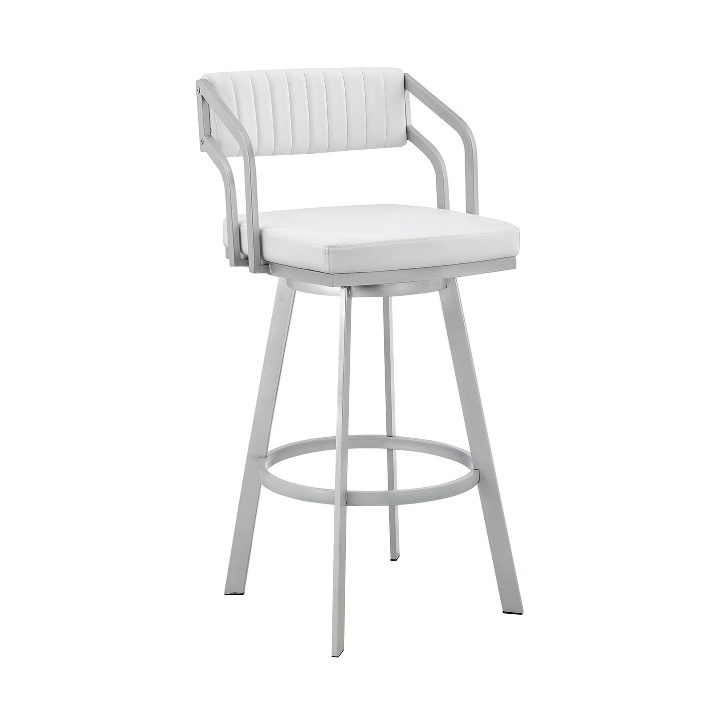 Scranton Swivel Faux Leather and Silver Metal Bar Stool
