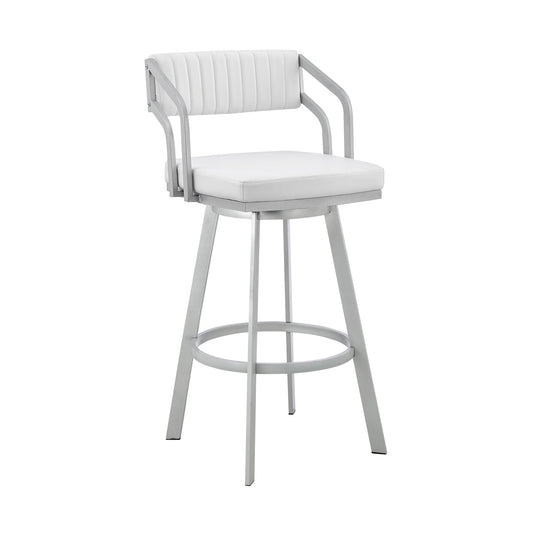 Scranton Swivel Faux Leather and Silver Metal Bar Stool