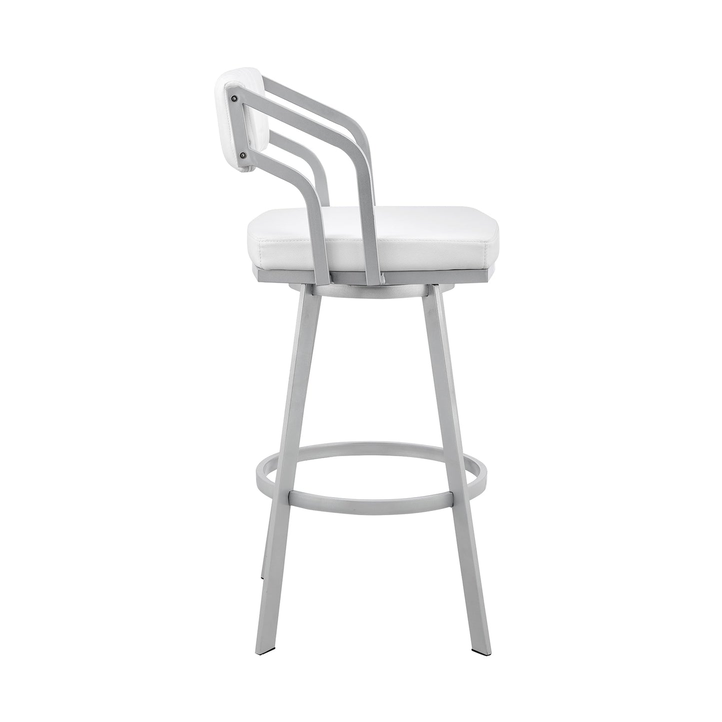 Scranton Swivel Faux Leather and Silver Metal Bar Stool