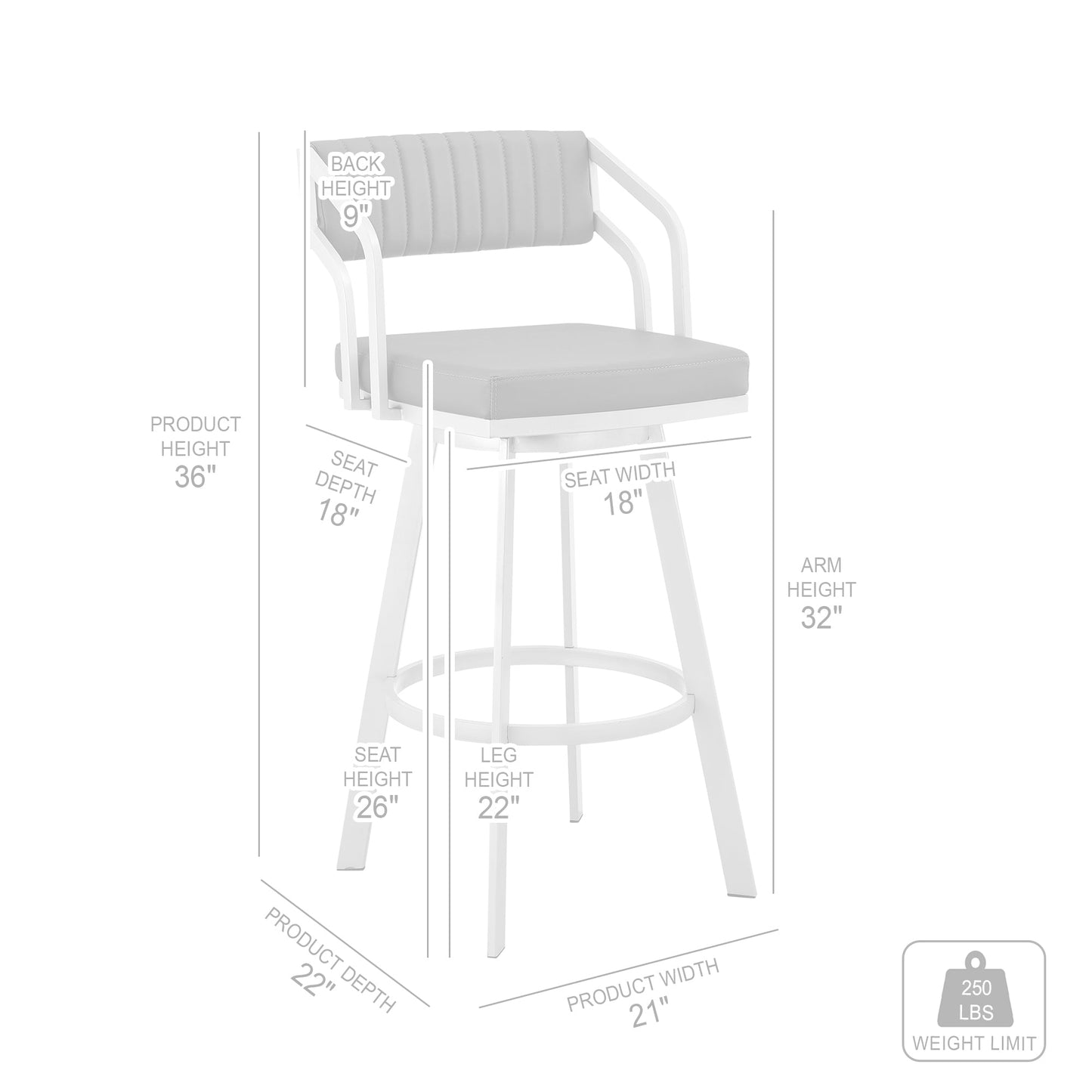 Scranton Swivel Faux Leather and Silver Metal Bar Stool