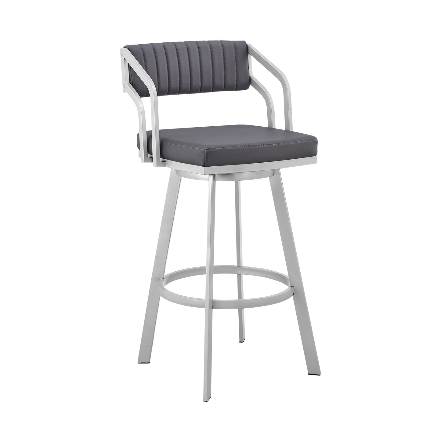 Scranton Swivel Faux Leather and Silver Metal Bar Stool