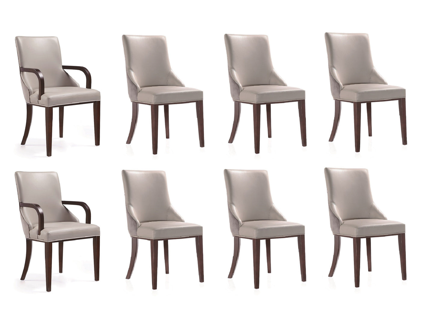 Manhattan Comfort Shubert 8-Piece Modern Faux Leather and Velvet Dining Chair Set in Light Grey 8-DC055AR-LG