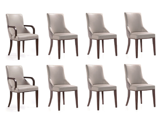 Manhattan Comfort Shubert 8-Piece Modern Faux Leather and Velvet Dining Chair Set in Light Grey 8-DC055AR-LG