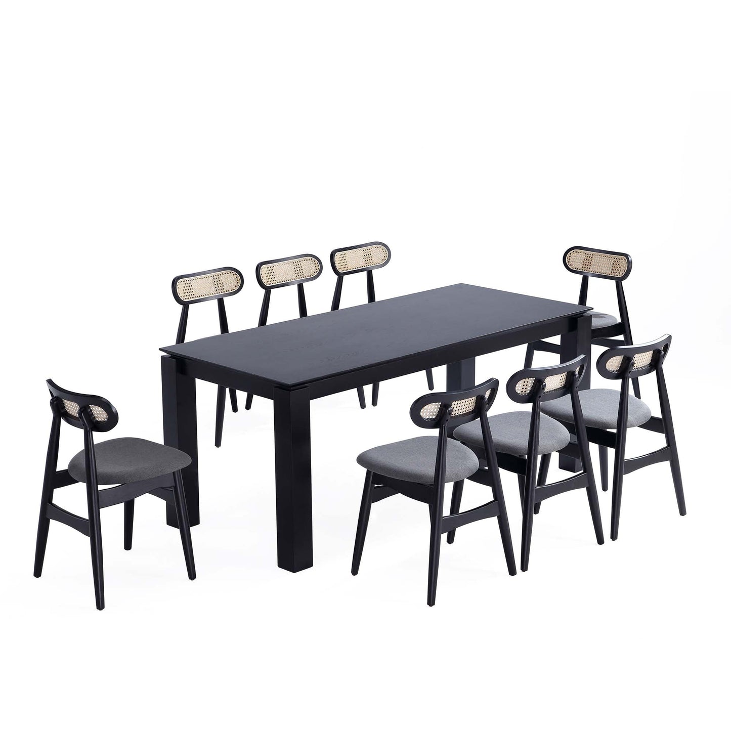 Manhattan Comfort 9-Piece Rockaway Modern 70.86 Solid Wood Dining Set in Black with 8 Colbert Dining Chairs 8-DT02DCCA02-GY