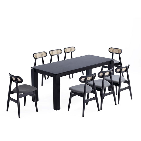 Manhattan Comfort 9-Piece Rockaway Modern 70.86 Solid Wood Dining Set in Black with 8 Colbert Dining Chairs 8-DT02DCCA02-GY