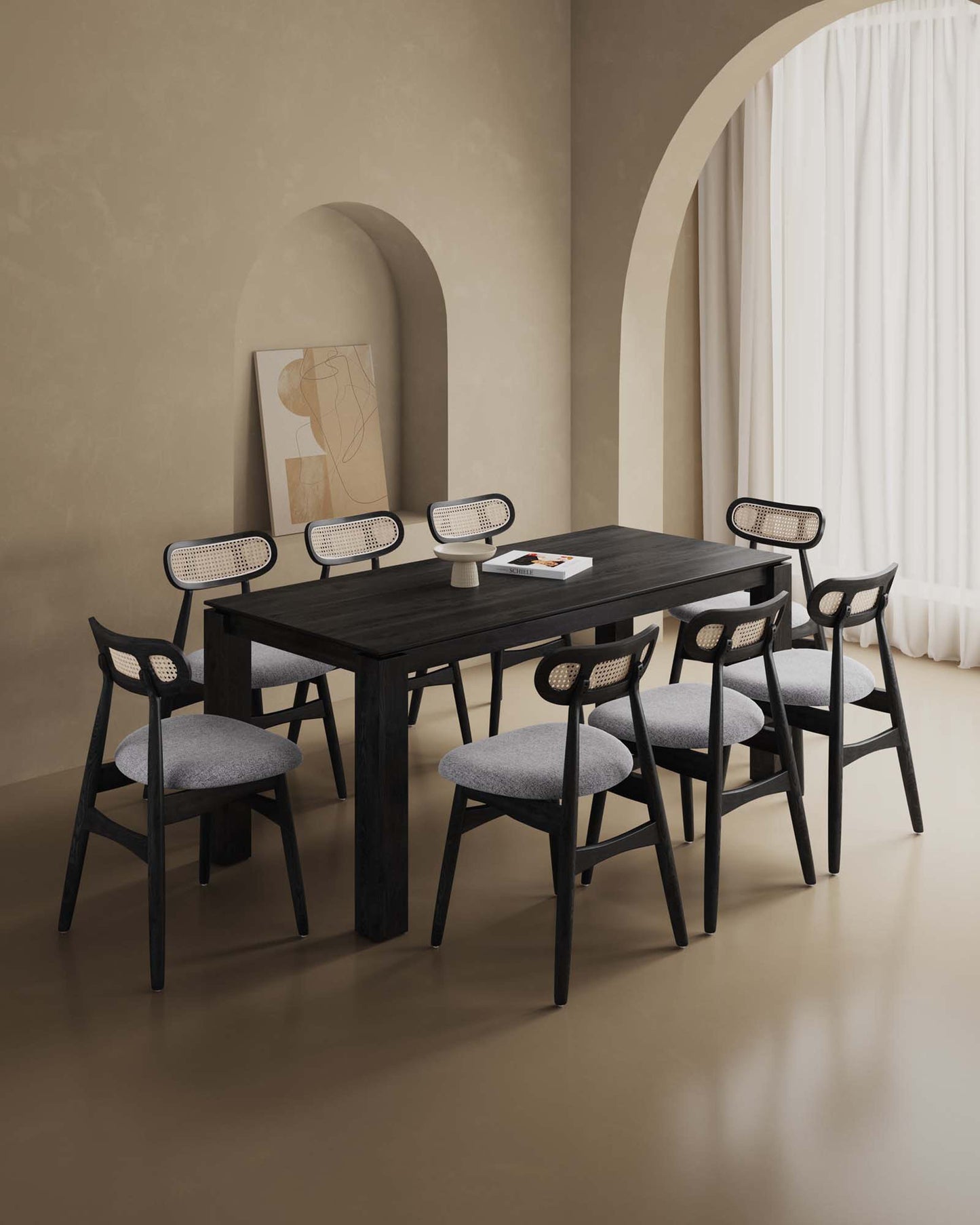 Manhattan Comfort 9-Piece Rockaway Modern 70.86 Solid Wood Dining Set in Black with 8 Paragon 1.0 Dining Chairs 8-DT02DCCA05-GY