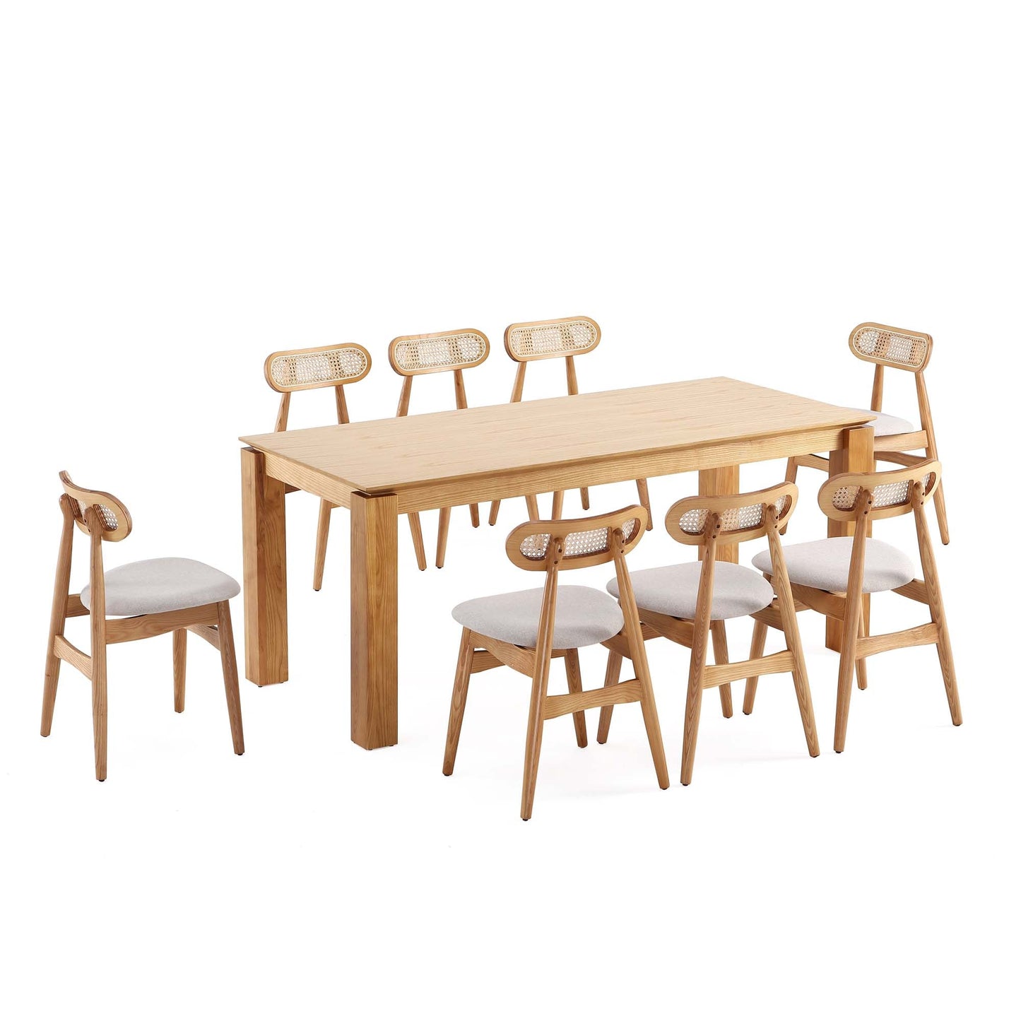 Manhattan Comfort 9-Piece Rockaway Modern 70.86 Solid Wood Dining Set in Nature with 8 Colbert Dining Chairs 8-DT02DCCA02-OM